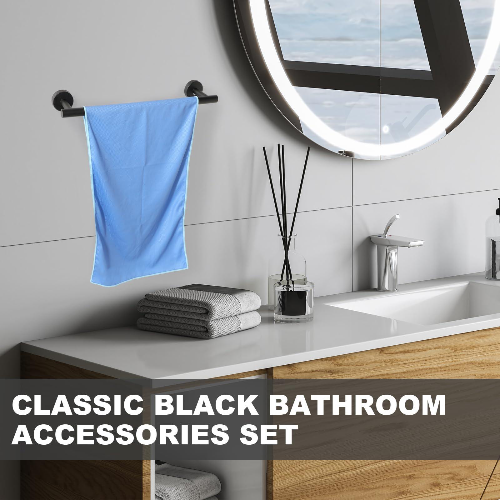 Blulu 28 Pcs Bathroom Hardware Set Stainless Steel Bathroom Accessories Set, Including 16'' Bath Towel Bar, Towel Rings, Robe Hooks, Toilet Paper Holders, Wall Mounted (Matte Black) - Image 7