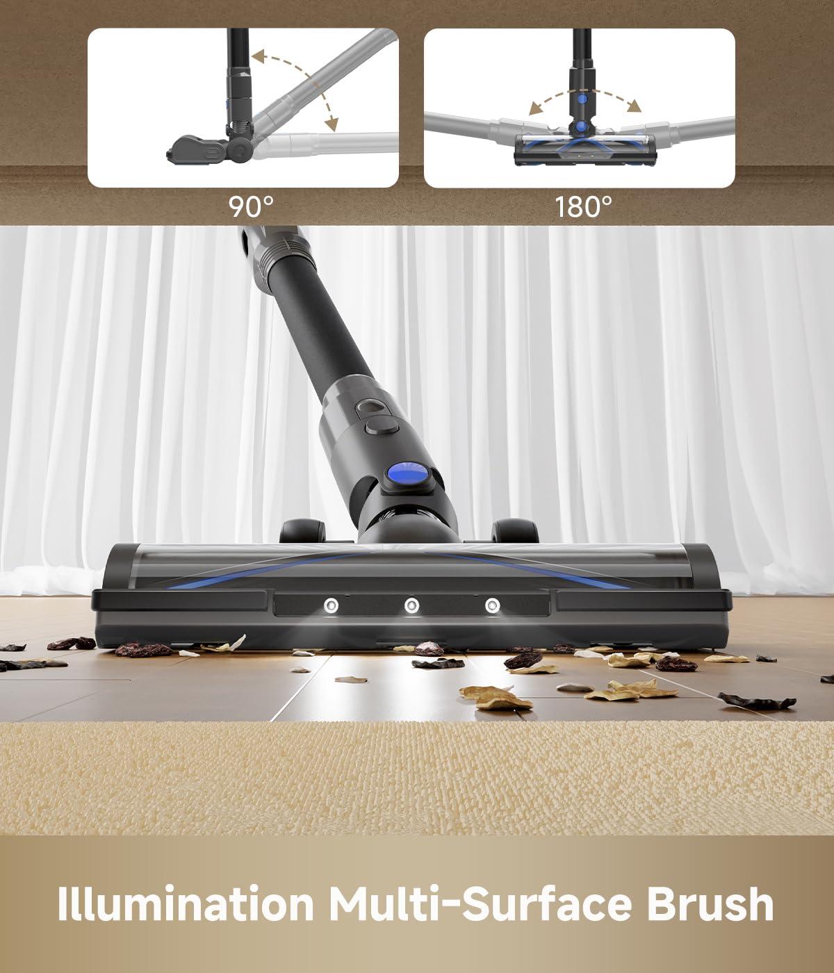 MOVA J30 Cordless Vacuum Cleaner,144AW Powerful Suction, 180° Folding Tube Cleans Corners, 4-in-1 Stick Vacuum, 60Min Runtime, Anti-Tangle Brush with Lights, Deep Clean Pet Hair, Hard Floor, Carpet - Image 4