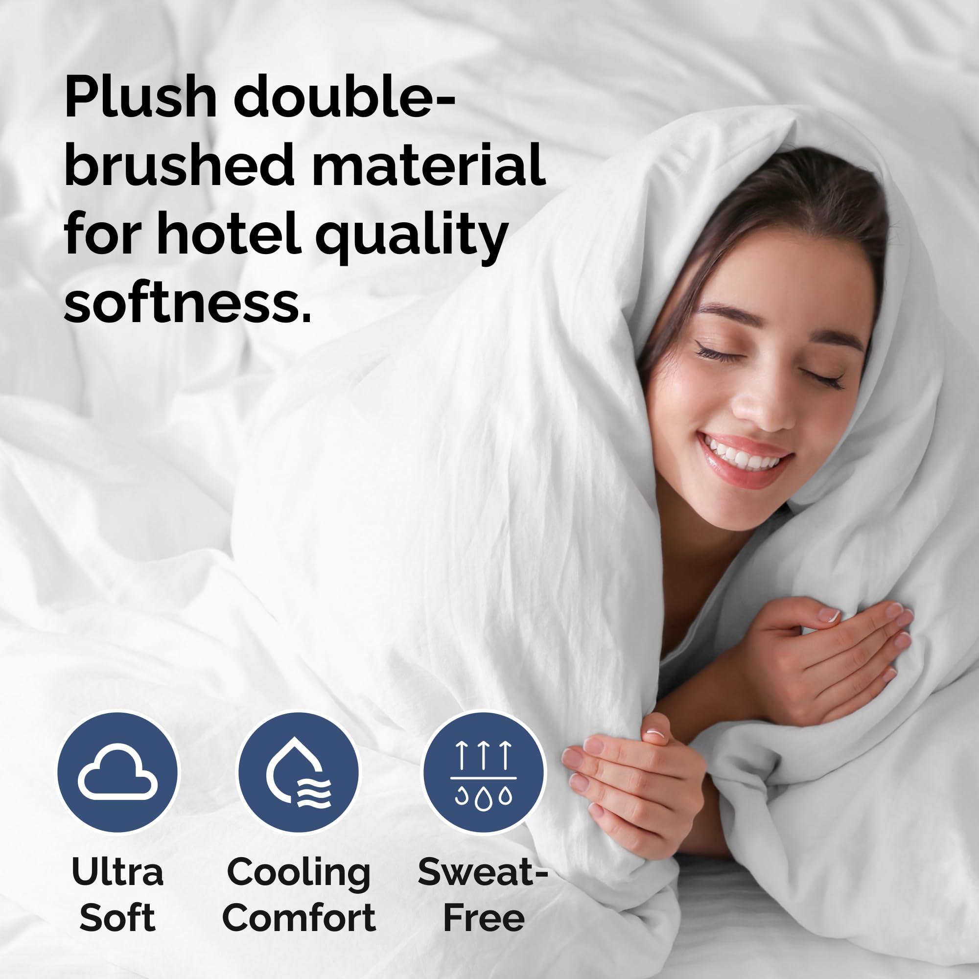 Duvet Cover Queen Size Set - Extra Soft Queen Size Duvet Cover 90 x 90 with 2 Pillow Shams - Hotel Luxury, Easy Care and Fade Free with Zipper Closures & Ties - Comfy, Breathable Bedding Set (White) - Image 3