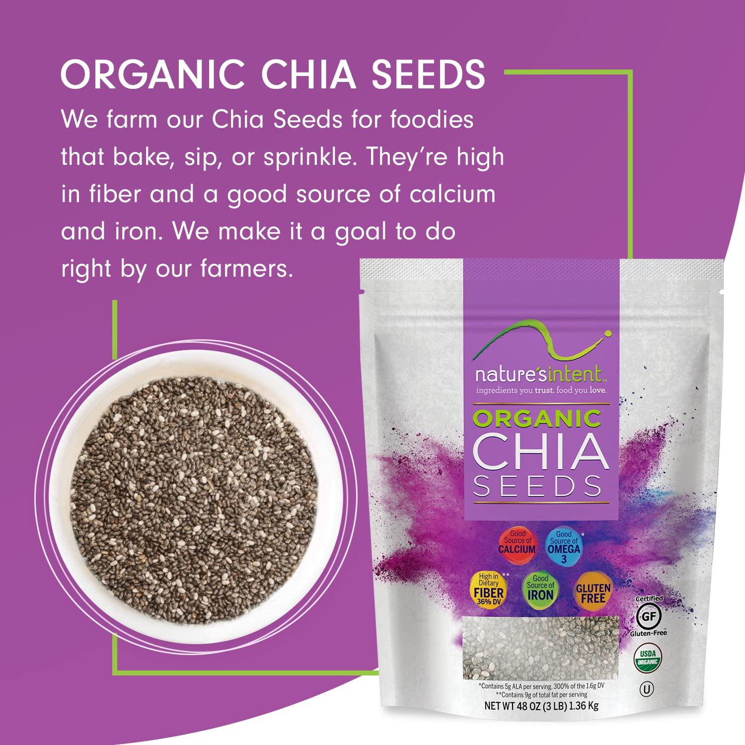 Nature's Intent Organic Chia Seeds - 3lb Bag - USDA Organic, Non-GMO, Vegan, Gluten-Free, Kosher, Keto & Paleo - Good Source of Calcium, Omega 3 and Iron - for Salads, Yogurt & Smoothies - Image 3