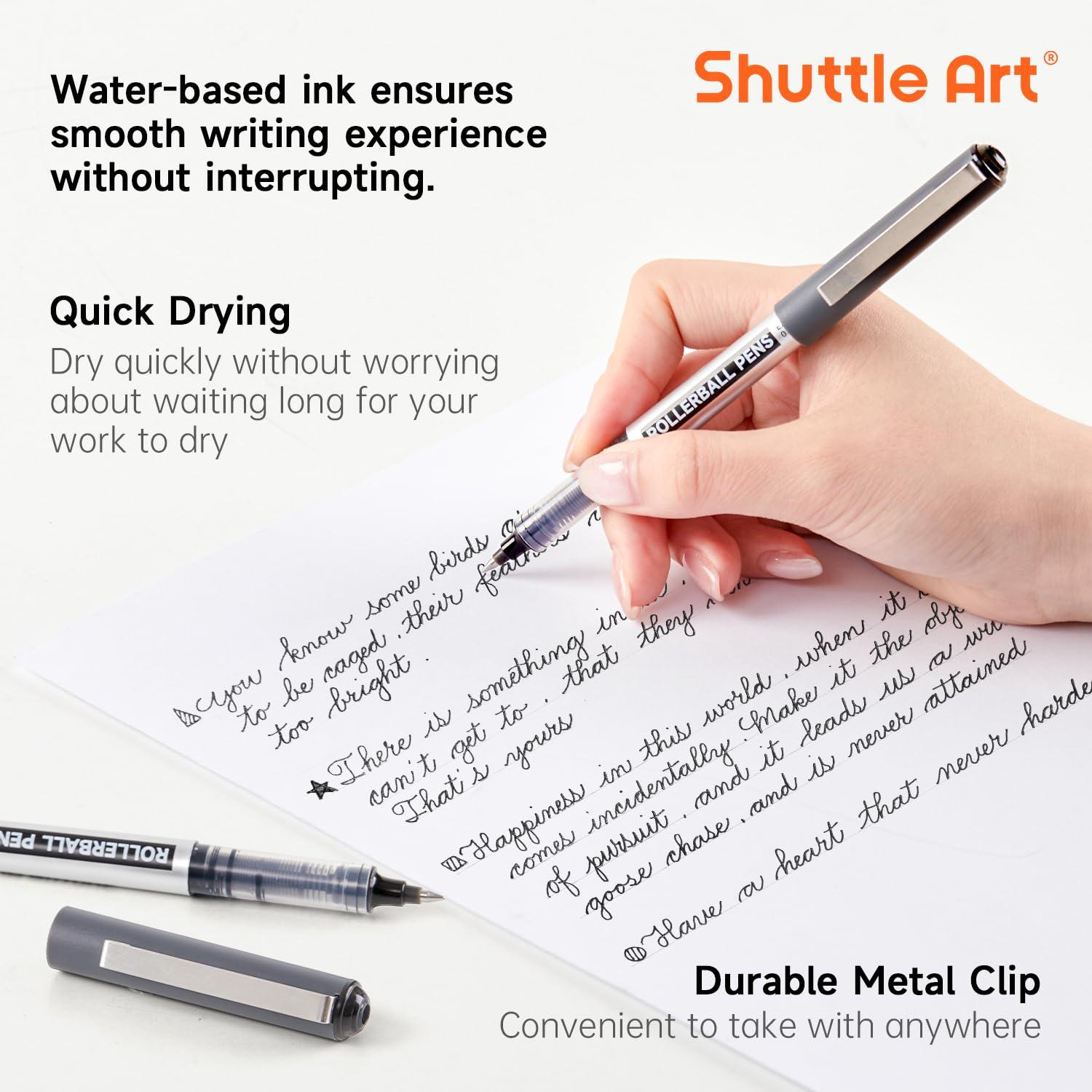 Shuttle Art RollerBall Pens, 25 Pack Black Fine Point Roller Ball Pens, 0.5mm Liquid Ink Pens for Writing Journaling Taking Notes School Office - Image 4