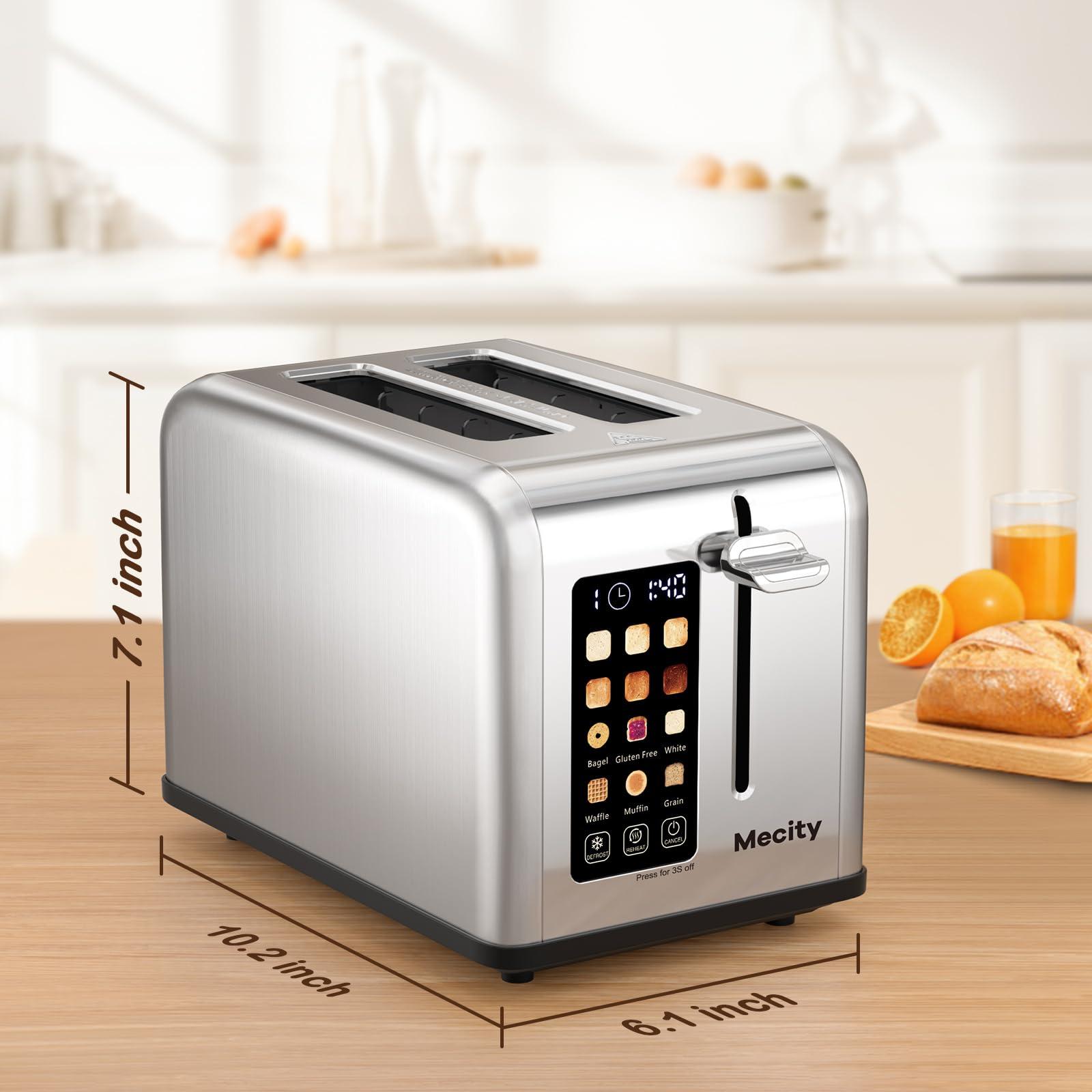 Mecity 2 Slice Toaster Touch Screen 1.5" Wide Slot, Stainless Steel Smart Bread Toaster for Bagel Muffin Waffle Gluten Free Breads, Timer, Defrost, Reheat, 120V 825W - Image 2