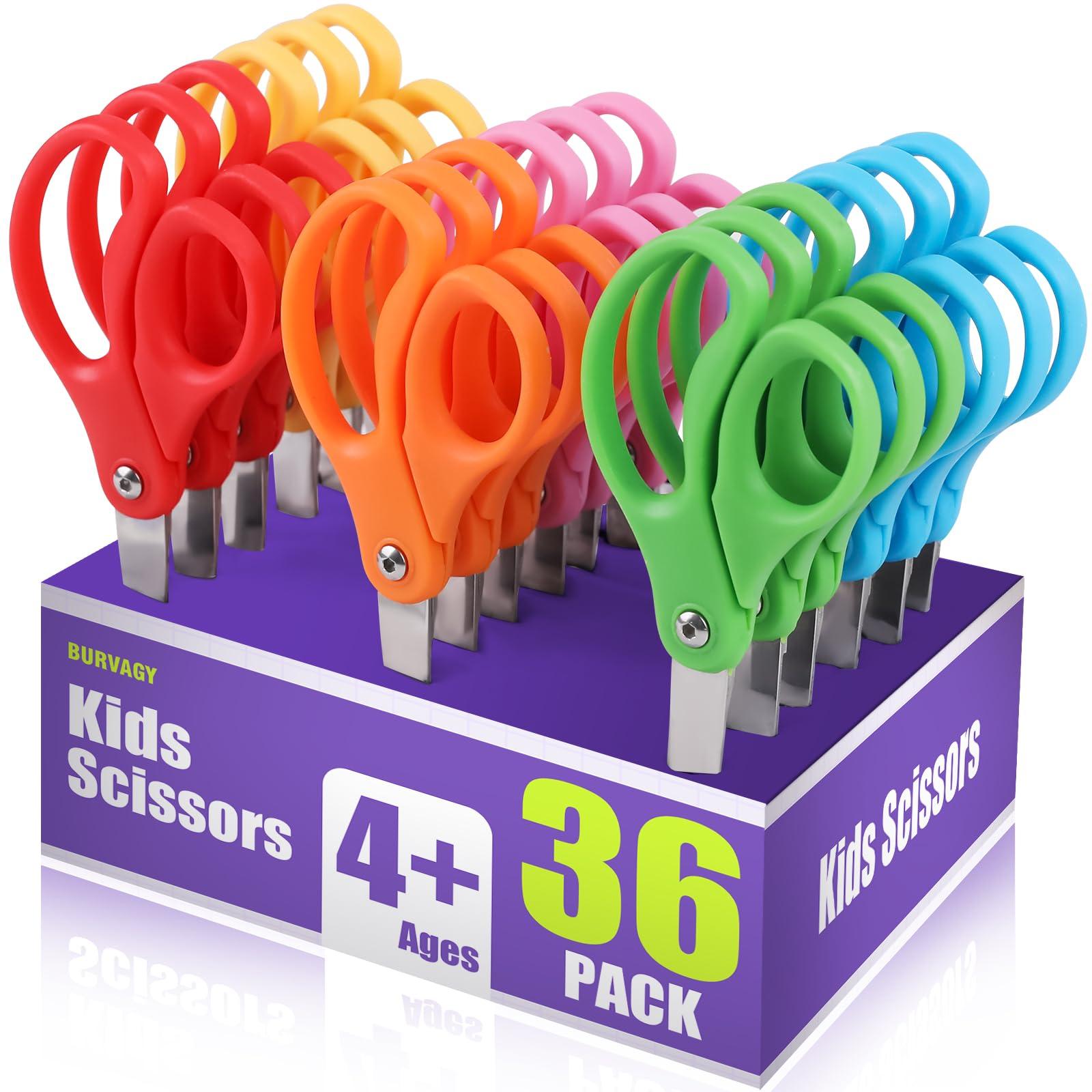 BURVAGY 36 Packs 5" Small School Student Blunt Tip Craft Kids Scissors, Stainless Steel Blades Comfort Grip 5 Inch Safety Scissors Bulk for Children Toodler Cutting Paper