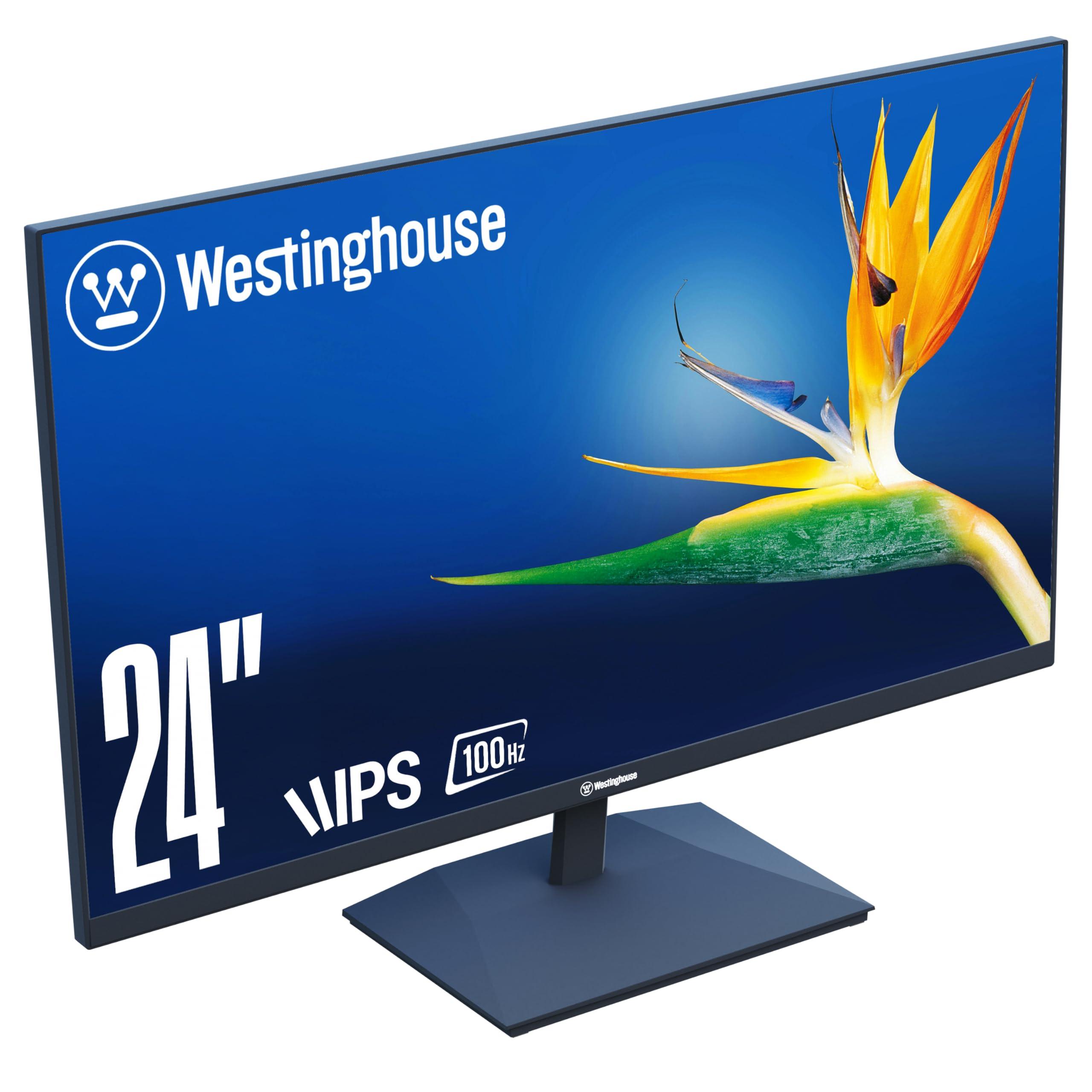 Westinghouse 24 Inch Computer Monitor, 100Hz, 1080p Full HD IPS Display, Adaptive Sync, Blue Light Protection, Home Office PC Screen with Built in Speakers, HDMI, VGA, for Work & Productivity