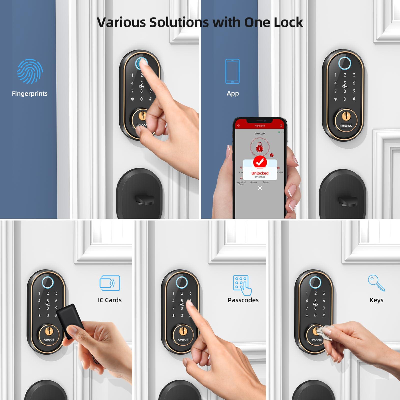 Smart Keyless Entry Door Lock - Fingerprint Electronic Deadbolt Touchscreen Keypad SMONET Biometric Digital Bluetooth Door Lock Smart Deadbolt Compatible with Alexa for Homes and Hotel - Image 3