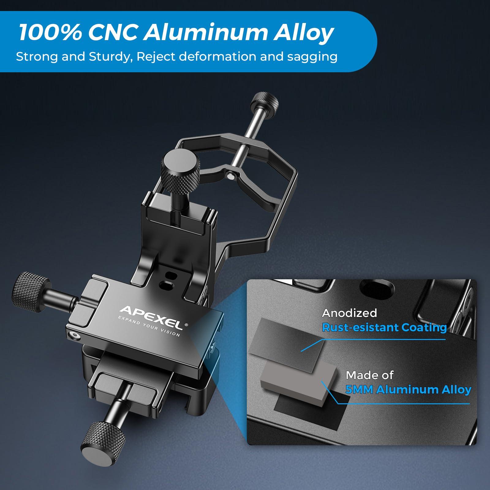 APEXEL CNC Aluminum 3-Axis Telescope Phone Adapter, XYZ-Axis High-Precision Photo Adapter Fits All Smartphone, Phone Mount for Binocular, Monocular, Microscope, Spotting Scope. (with Shutter Remote) - Image 4