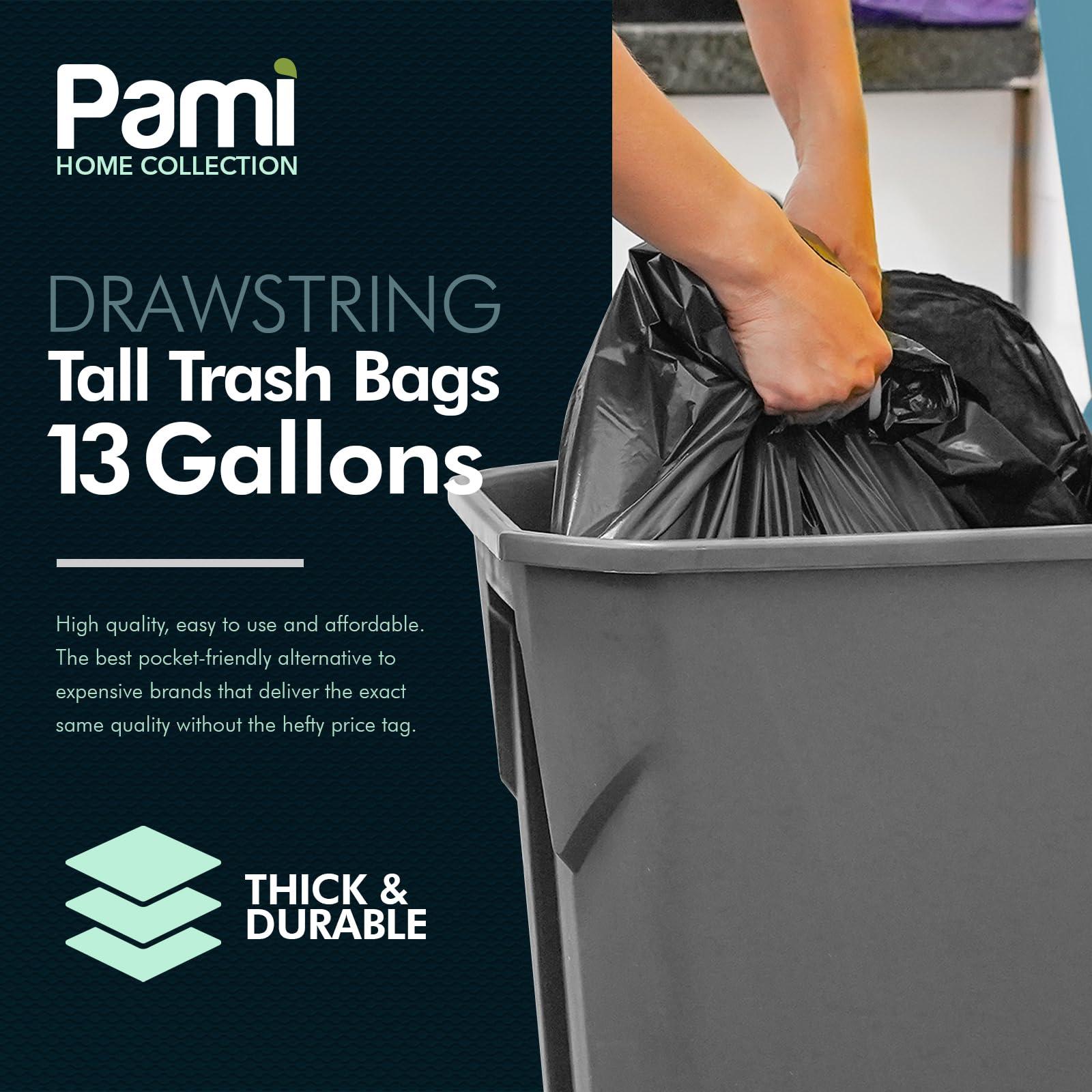 PAMI Tall 13-Gallon Kitchen Drawstring Trash Bags [80-Pack, Black] - Extra-Strong Plastic Garbage Bags- Thick Trash Can Liners For Kitchen, Bathroom & Outdoor Bins- 2ft x2ft Unscented Trash Bags - Image 2