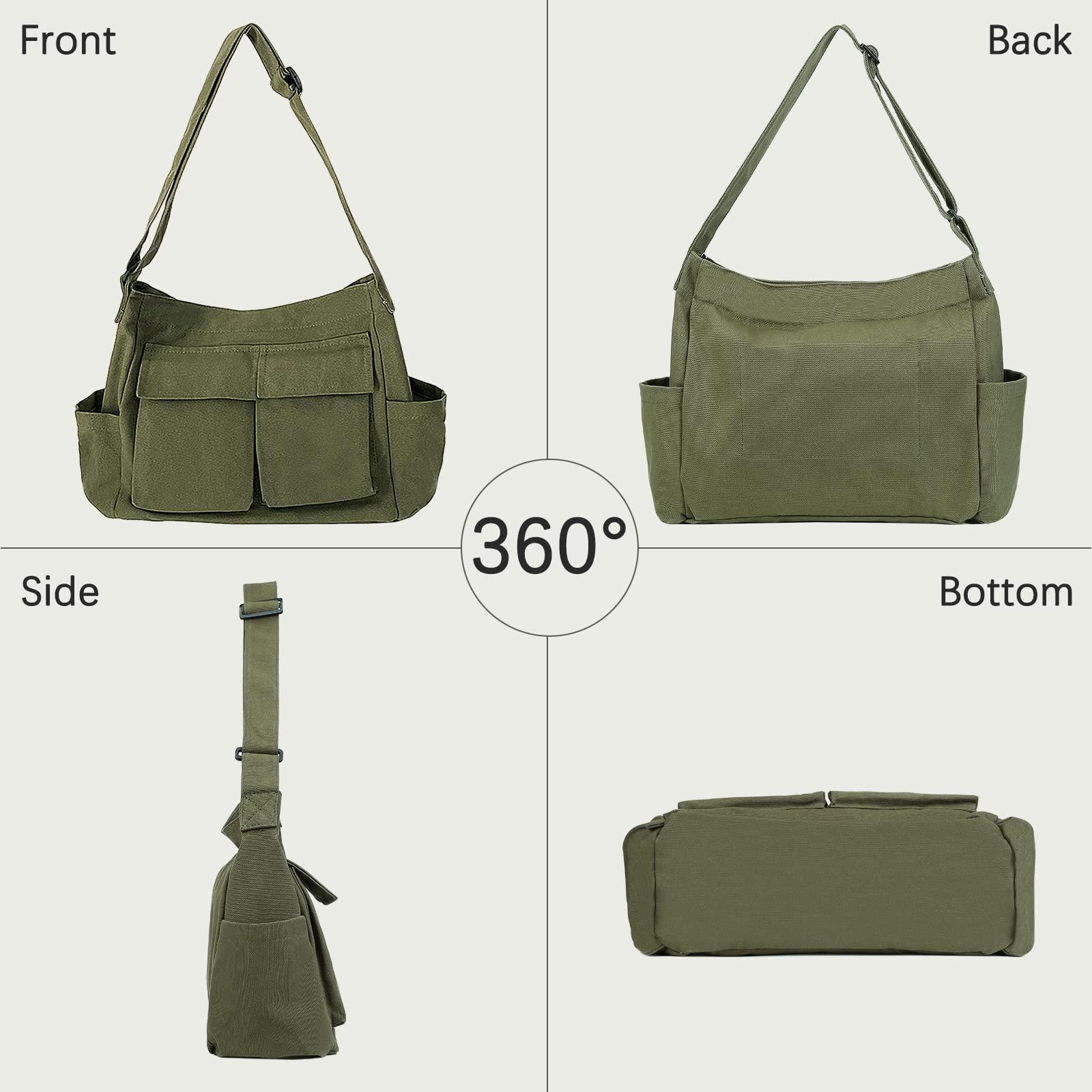 JQWSVE Canvas Messenger Bag Large Hobo Crossbody Bag with Multiple Pockets Canvas Shoulder Tote Bag for Women and Men - Image 2