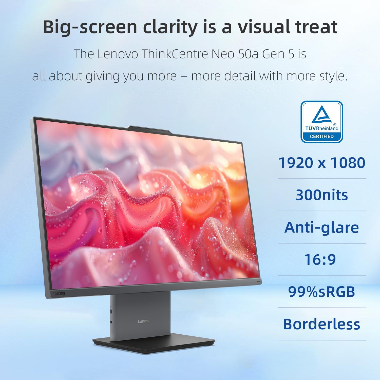 Lenovo ThinkCentre Neo 50a All-in-One Business Desktop, 27” FHD 100Hz Display, Intel Core i7-13620H, 32GB DDR5 RAM, 1TB SSD, Webcam, HDMI, Type-C, Wi-Fi 6, Wired Keyboard & Mouse, Windows 11 Pro - Image 5
