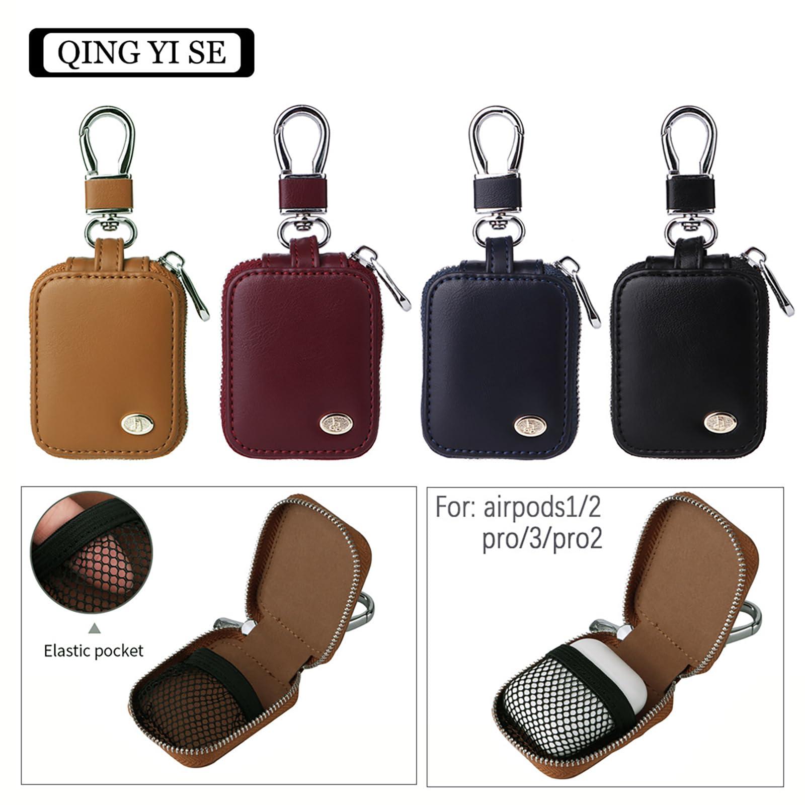 CCSmall Earbud Case for AirPods 4/1/2/3/Pro 2 with Lock & Carabiner, Premium PU Leather Small Storage Bag Pouch Travel Organizer for Wireless Earphones, Wired Headphone & Data Cable Case Black - Image 6