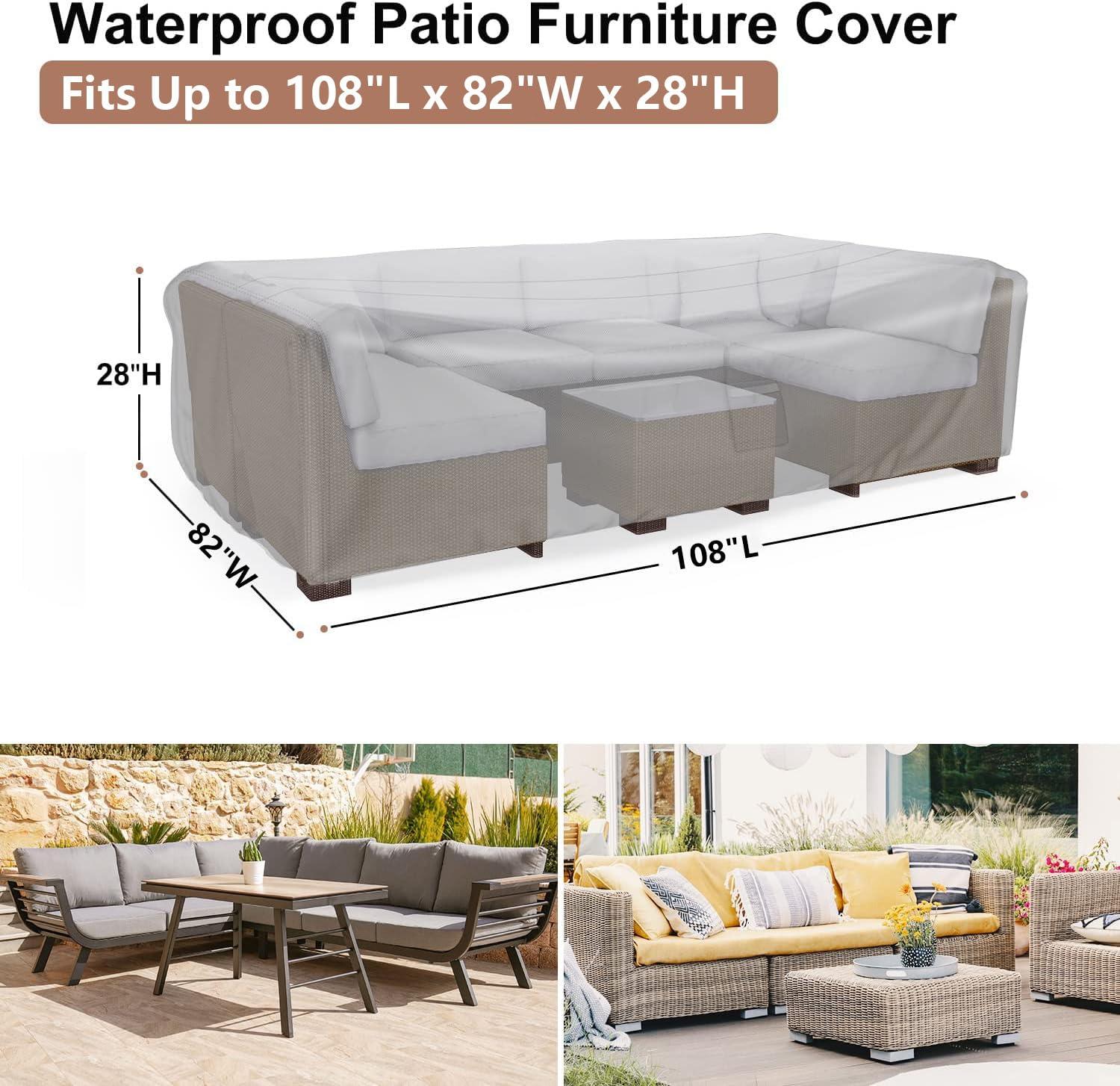 BROSYDA Patio Furniture Covers, Heavy Duty Outdoor Furniture Cover Waterproof, Sectional Sofa Set Covers Table and Chair Set Cover 108" L × 82" W × 28" H - Image 3