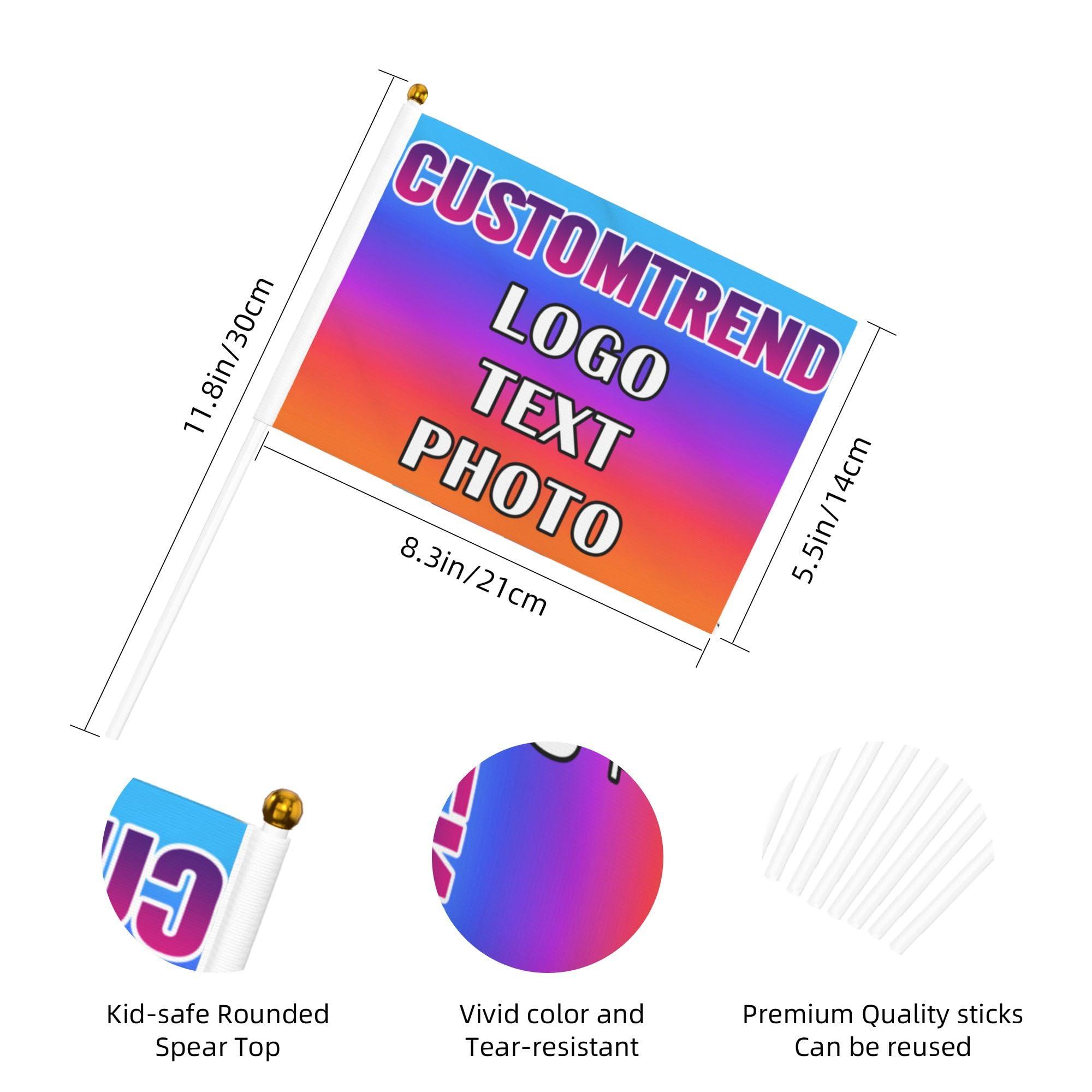 Custom Handheld Flag Small with Pole 6-500 Pcs Personalized Stick Flag Double-sided Mini Flags Banners Customized Deign Your Own Photo Text Logo 4x6 Inch - Image 3