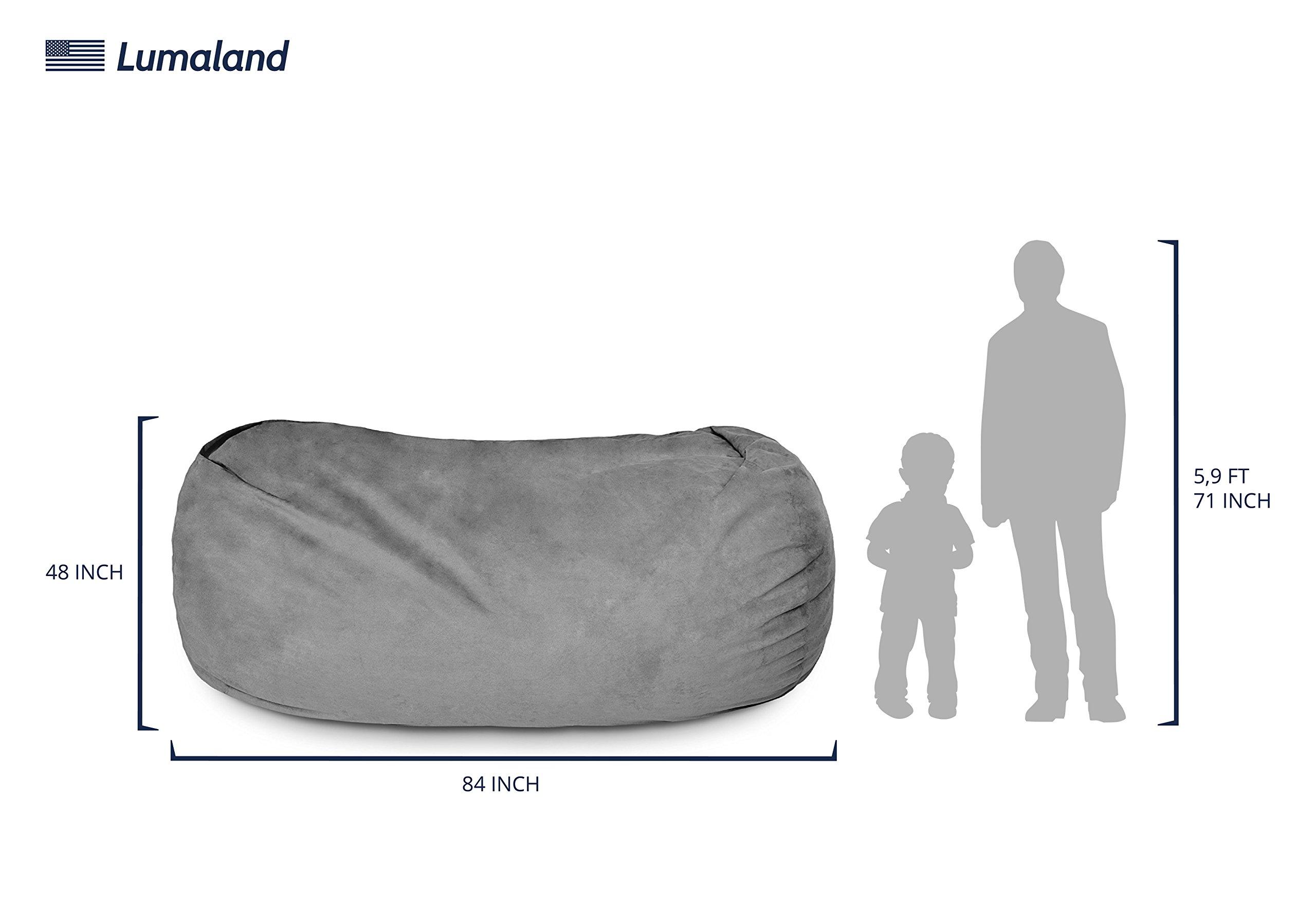 Lumaland Luxurious Giant 7ft Bean Bag Chair with Microsuede Cover - Ultra Soft, Foam Filling, Washable XXL Sofa for Kids, Teenagers, Adults Sack Dorm, Family Room Dark Grey - Image 3
