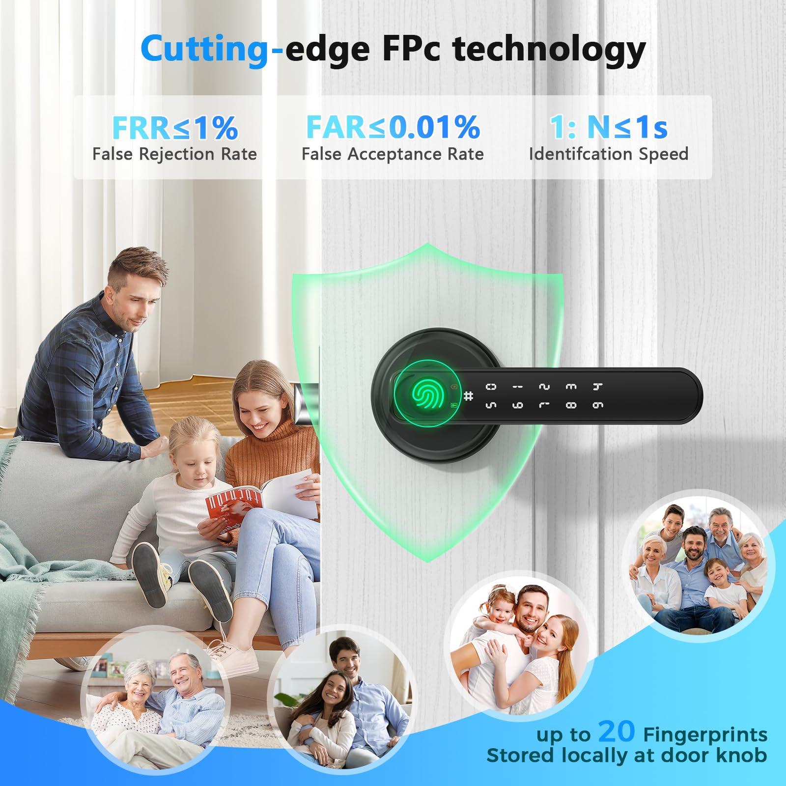 Fingerprint Door Lock, Smart Door knob, Biometric Door Lock, Bedroom Door knob with Code and App, Keypad Keyless Entry with Handle for Home Hotel Office Apartment - Image 5