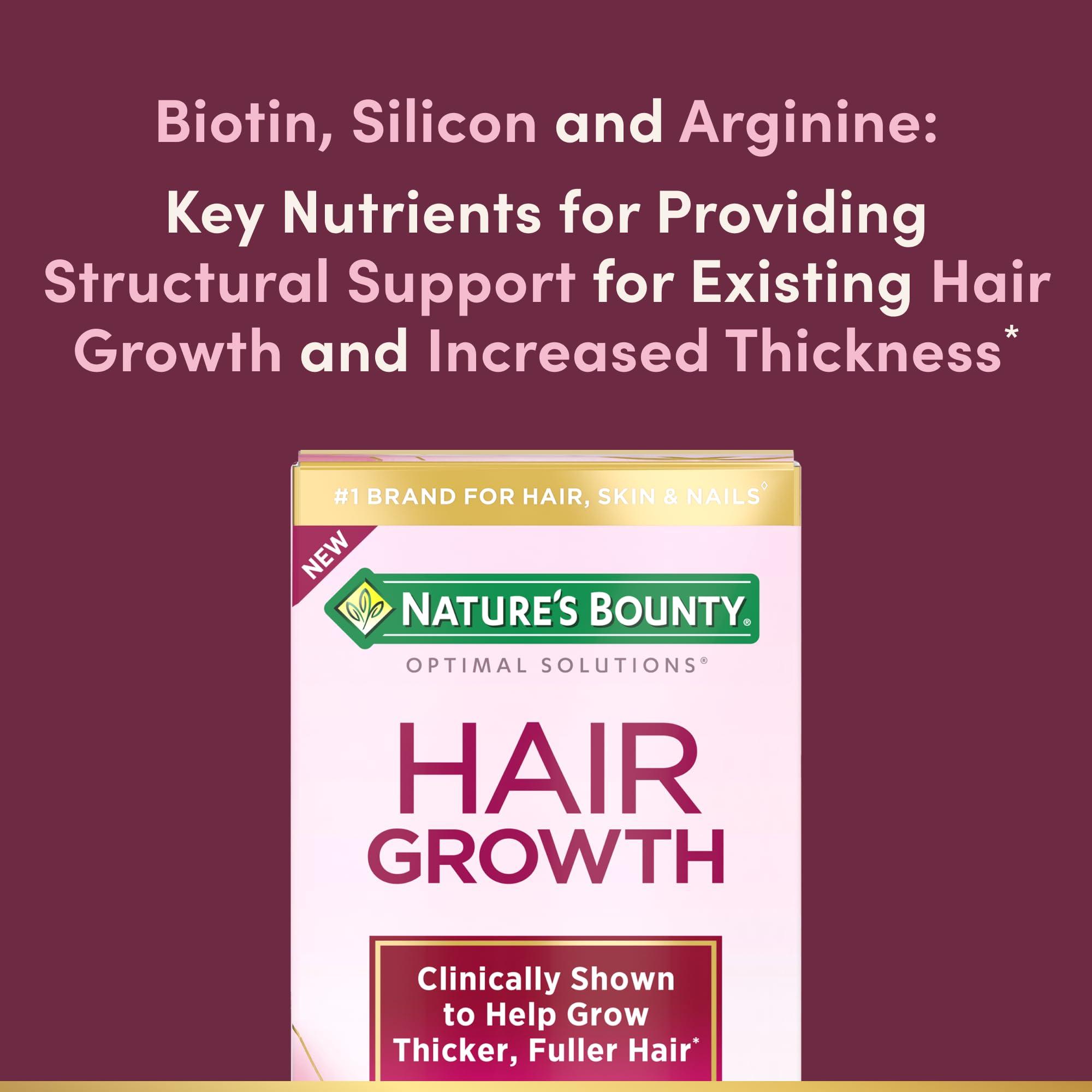 Nature's Bounty Optimal Solutions Hair Growth Supplement with Biotin, Hair Growth Vitamins with Biotin Silicon & Arginine, 1 Per Day, 30 Capsules, One Month Supply - Image 3
