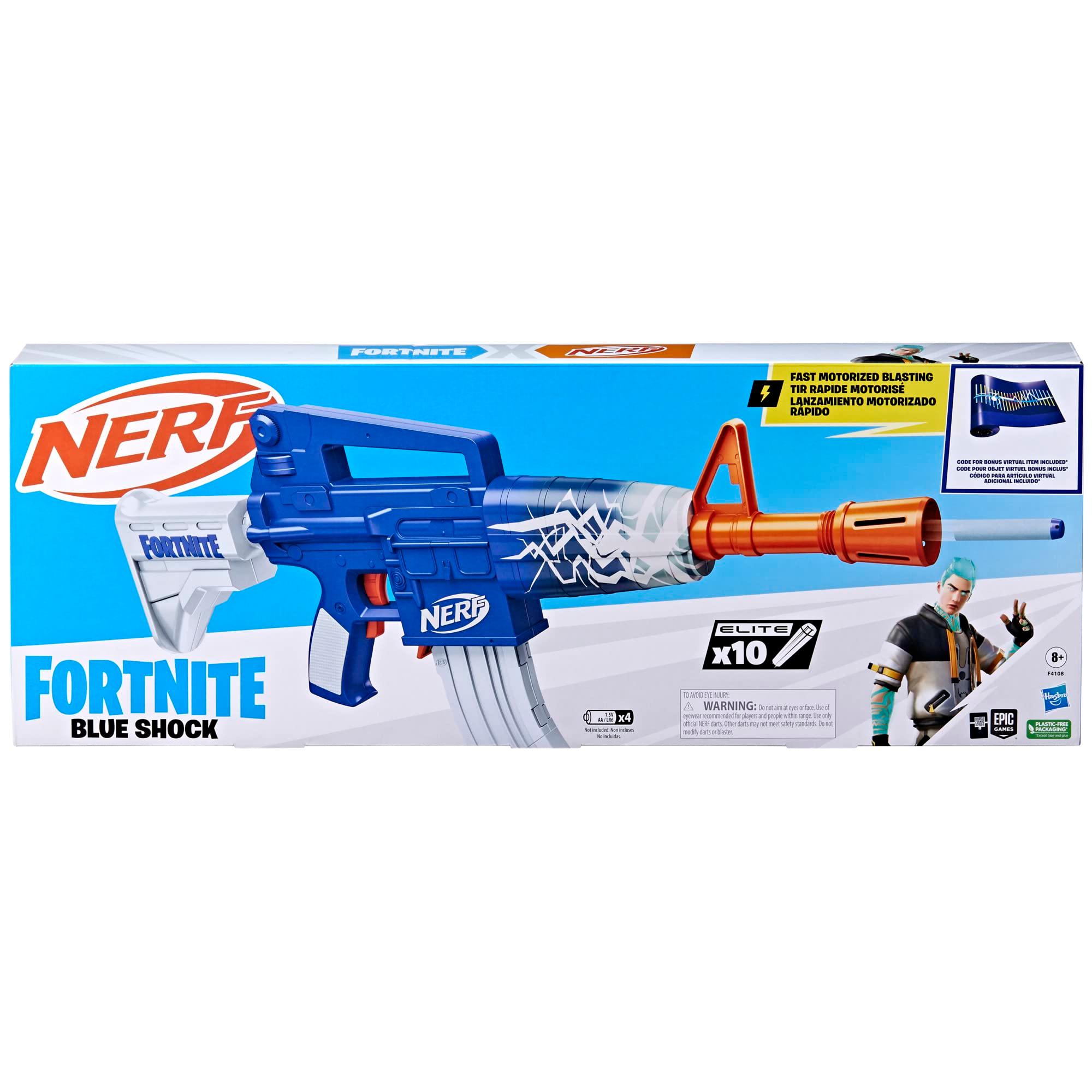 Nerf Fortnite Blue Shock Blaster, 10-Dart Clip, 10 Elite Nerf Darts, Includes Bonus Code to Unlock The Beat Wrap in The Game, Motorized Dart Blaster - Image 3