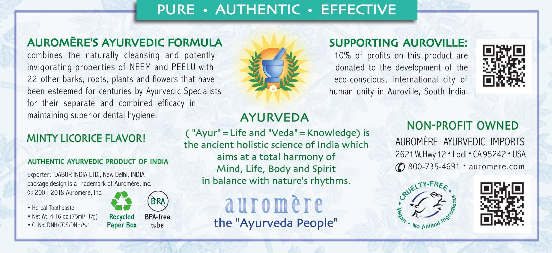 Auromere Ayurvedic Herbal Toothpaste, Classic Licorice Flavour - Vegan, Natural, Non GMO, Fluoride Free, Gluten Free, with Neem & Peelu (4.16 oz), 2 Pack - Image 2