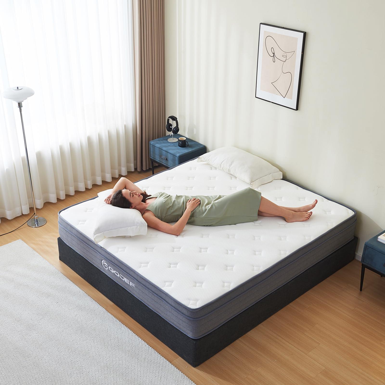 Gojef King Size Mattress, 12 Inch Hybrid Memory Foam Mattress in a Box with Independent Springs, Soft and Comfortable, Pressure Relief, CertiPUR-US Certified