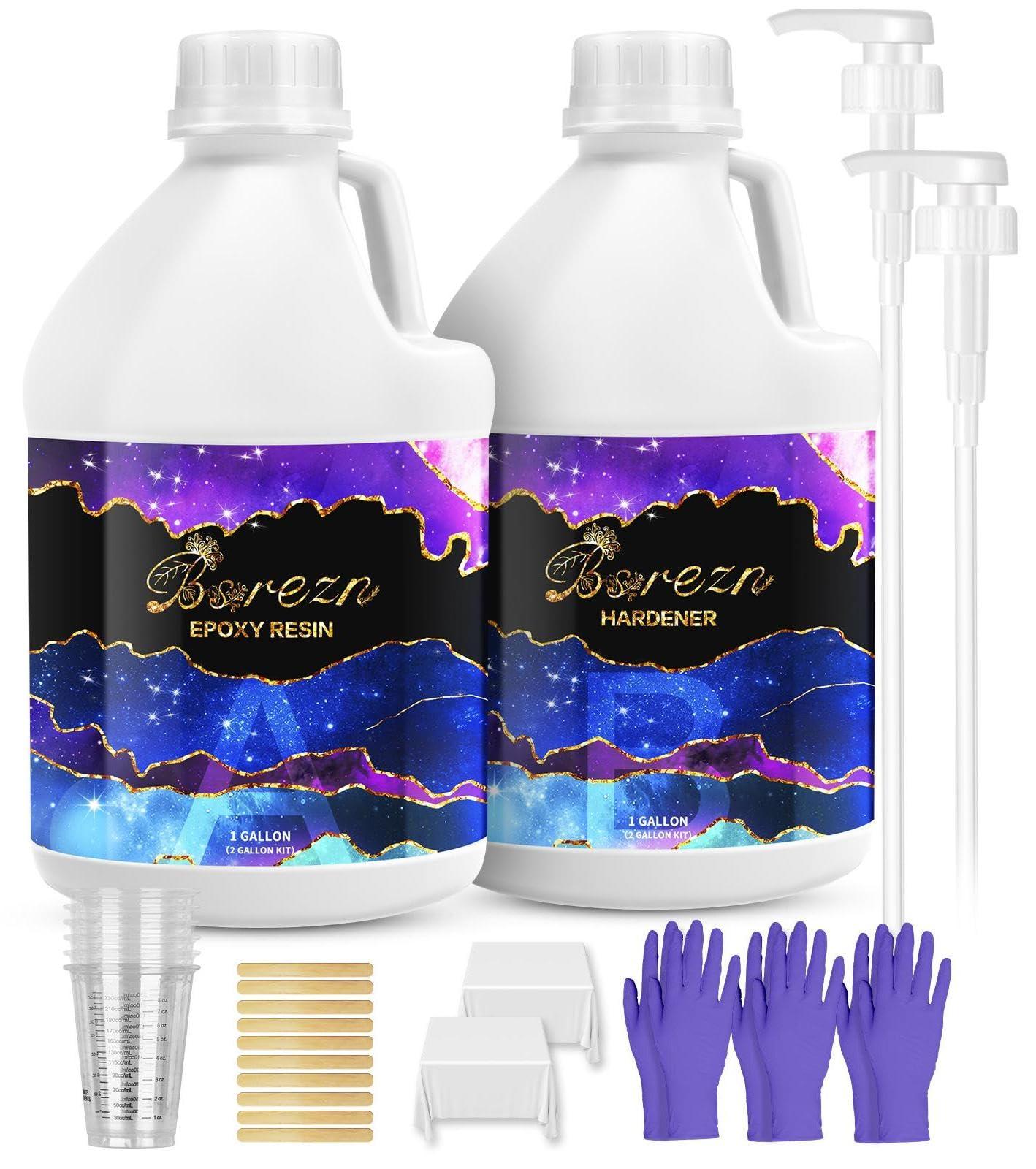 Bsrezn 2 Gallon Epoxy Resin Kit with Pumps, Mix 1:1 Casting Resin Epoxy Kit for Art, Crafts, Wood, and Resin Molds (1 Gallon x 2)