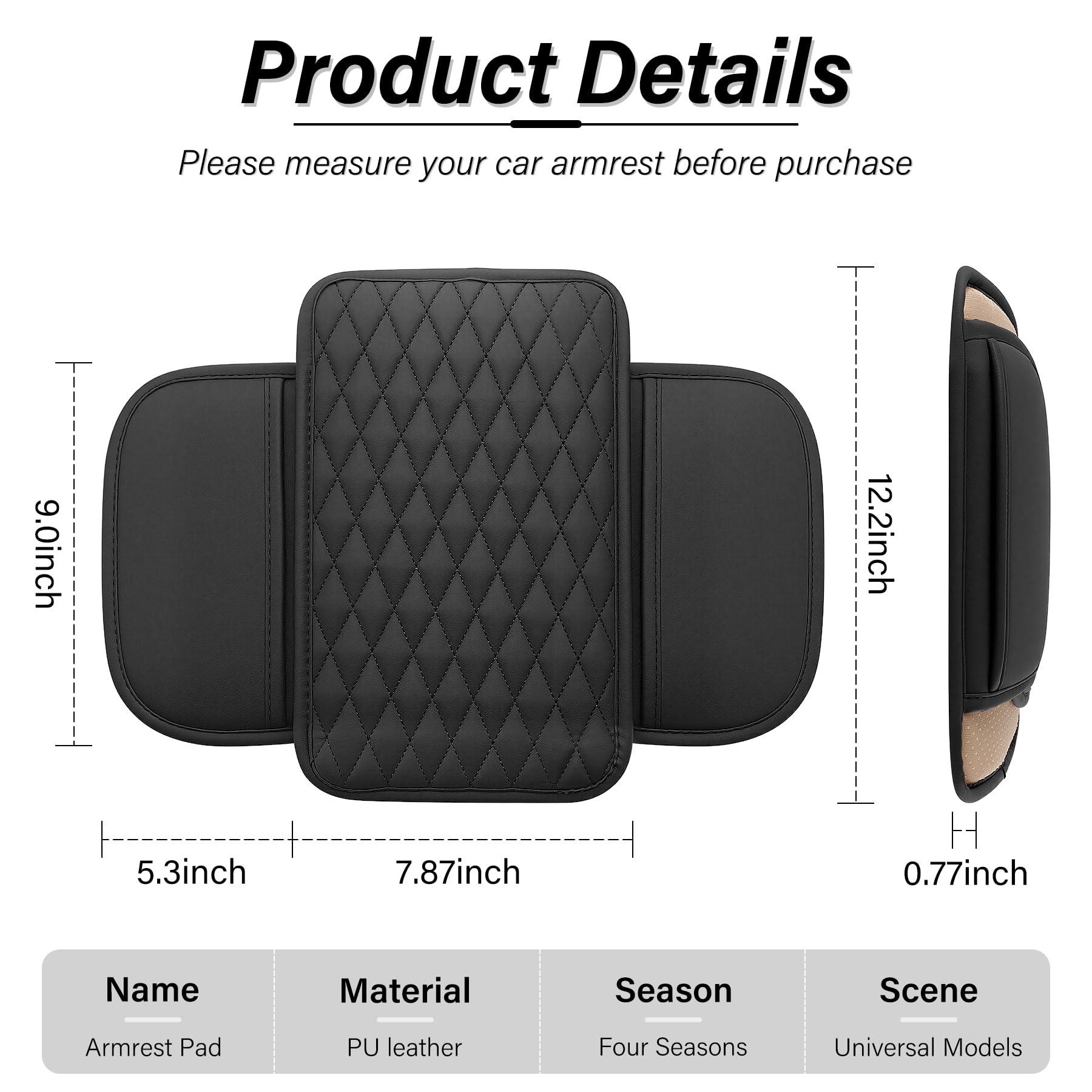 Amiss Car Center Console Cover, Upgraded Leather Car Armrest Cushion with 2 Storage Pockets, Universal Waterproof Cushion Pad, Non-Slip Car Interior Accessories, Fits Most Sedans SUVs Trucks (Black) - Image 2