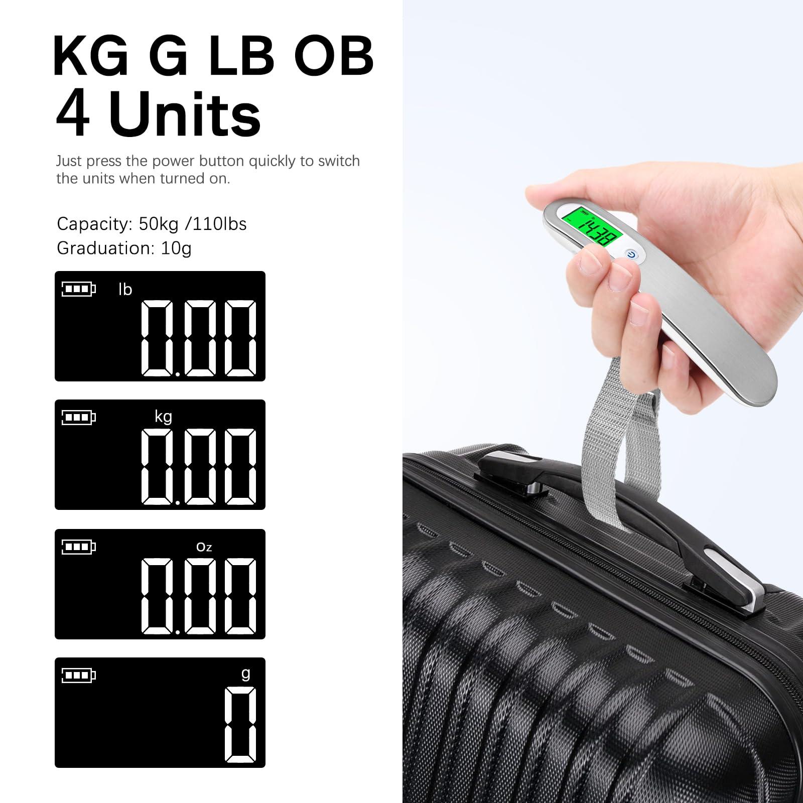 FEBHBRQ Rechargeable Luggage Scale with Hook & Type-C Port - Portable, Digital, High-Precision, and Ideal for Backpacks, Suitcases, and Carry-Ons - Up to 110lb/50kg Capacity -Hook - Image 4