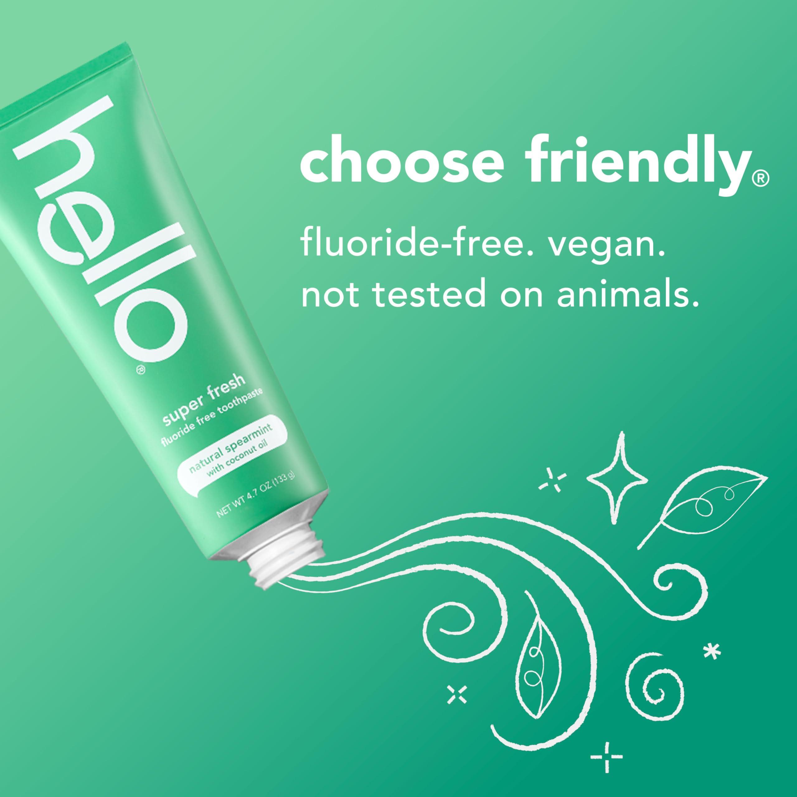 hello Super Fresh Fluoride Free Toothpaste, Toothpaste for Bad Breath, Helps Remove Surface Stains, Natural Spearmint, 3 Pack, 4.7 Oz Tubes - Image 3