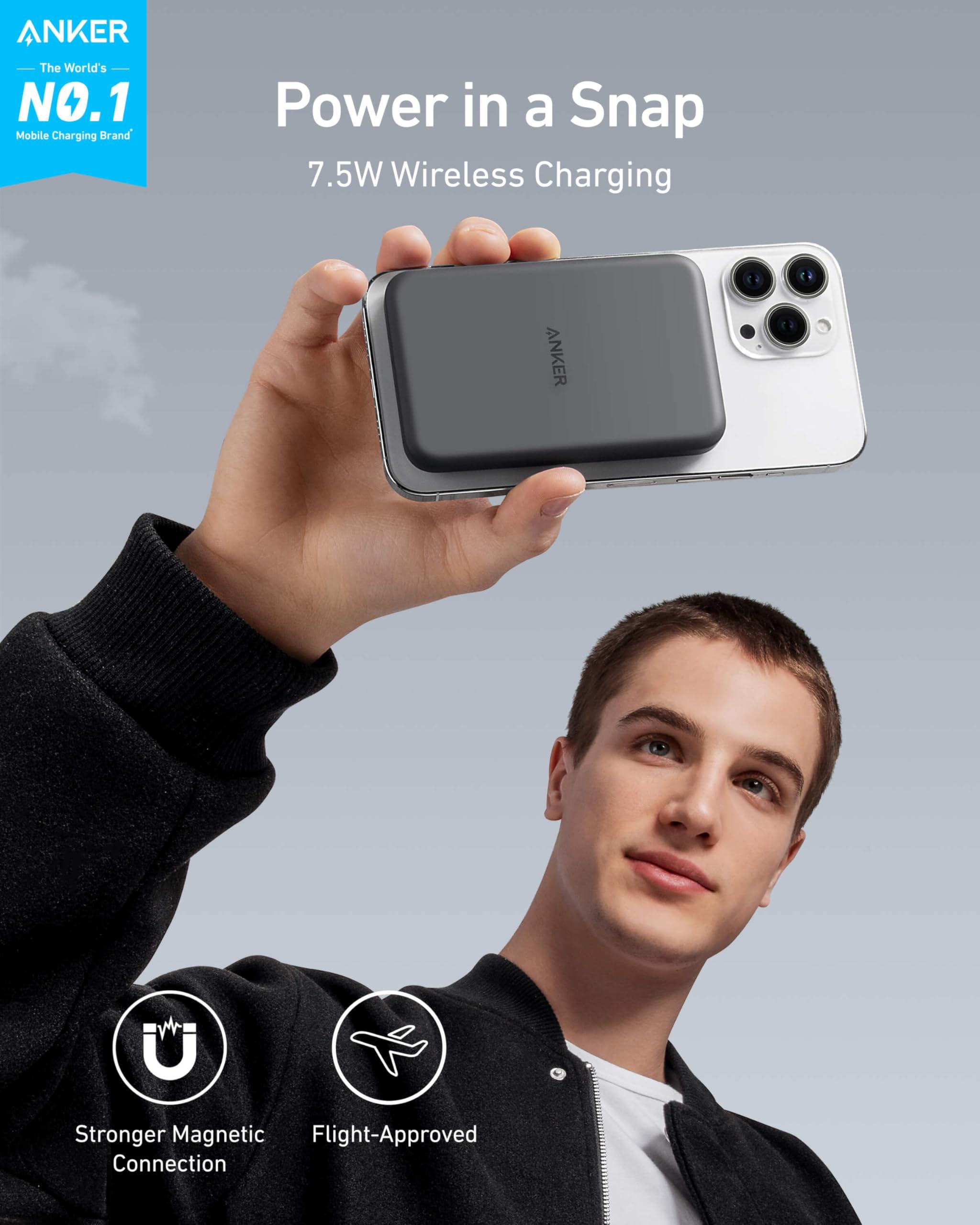 Anker 621 Magnetic Portable Charger (MagGo), 5,000mAh Wireless Power Bank with USB-C Cable, Magsafe-Compatible Battery Pack for iPhone 16 /15/14/13/12 Series - Image 2