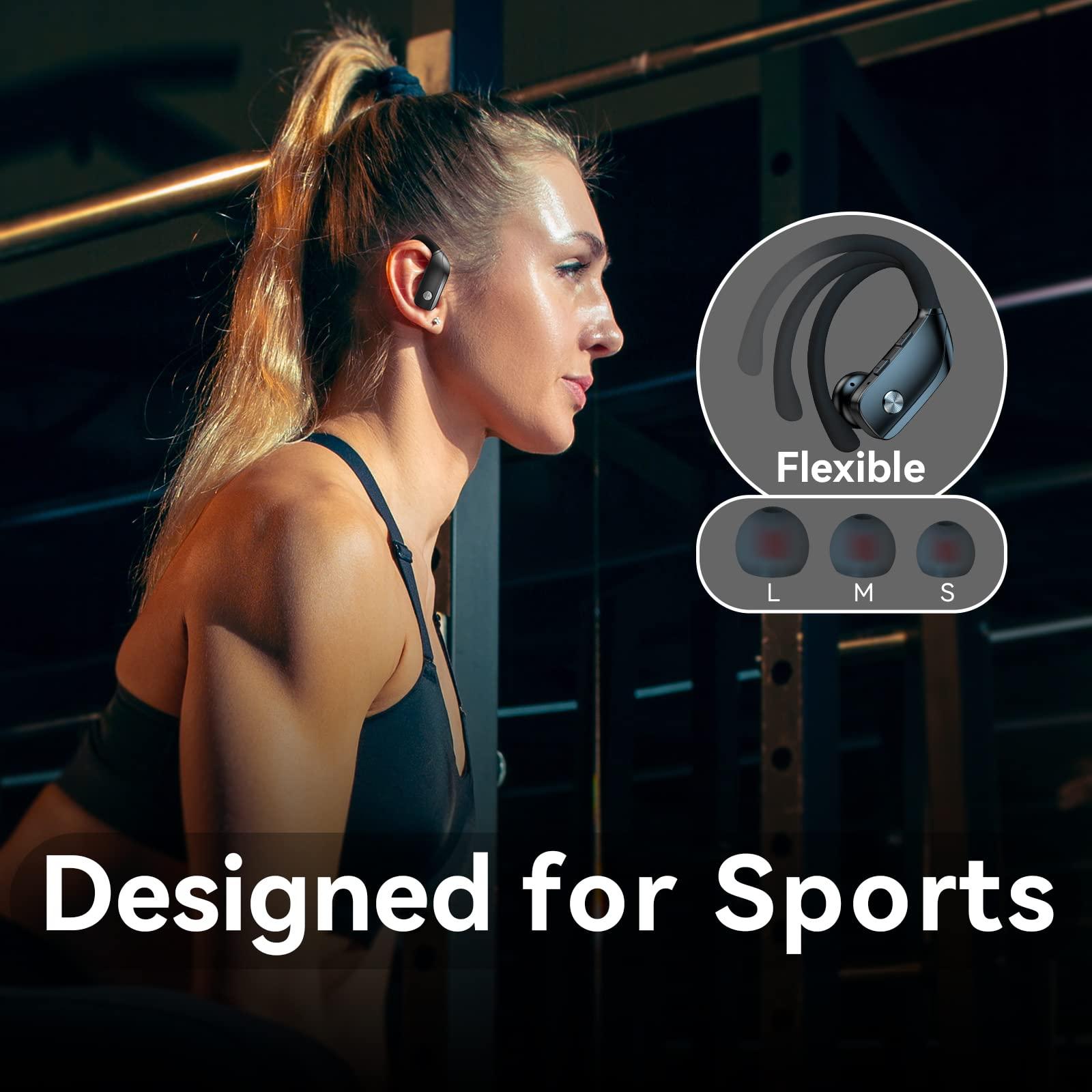 bmani Wireless Earbuds Bluetooth Headphones 48hrs Play Back Sport Earphones with LED Display Over-Ear Buds with Earhooks Built-in Mic Headset for Workout Black - Image 6