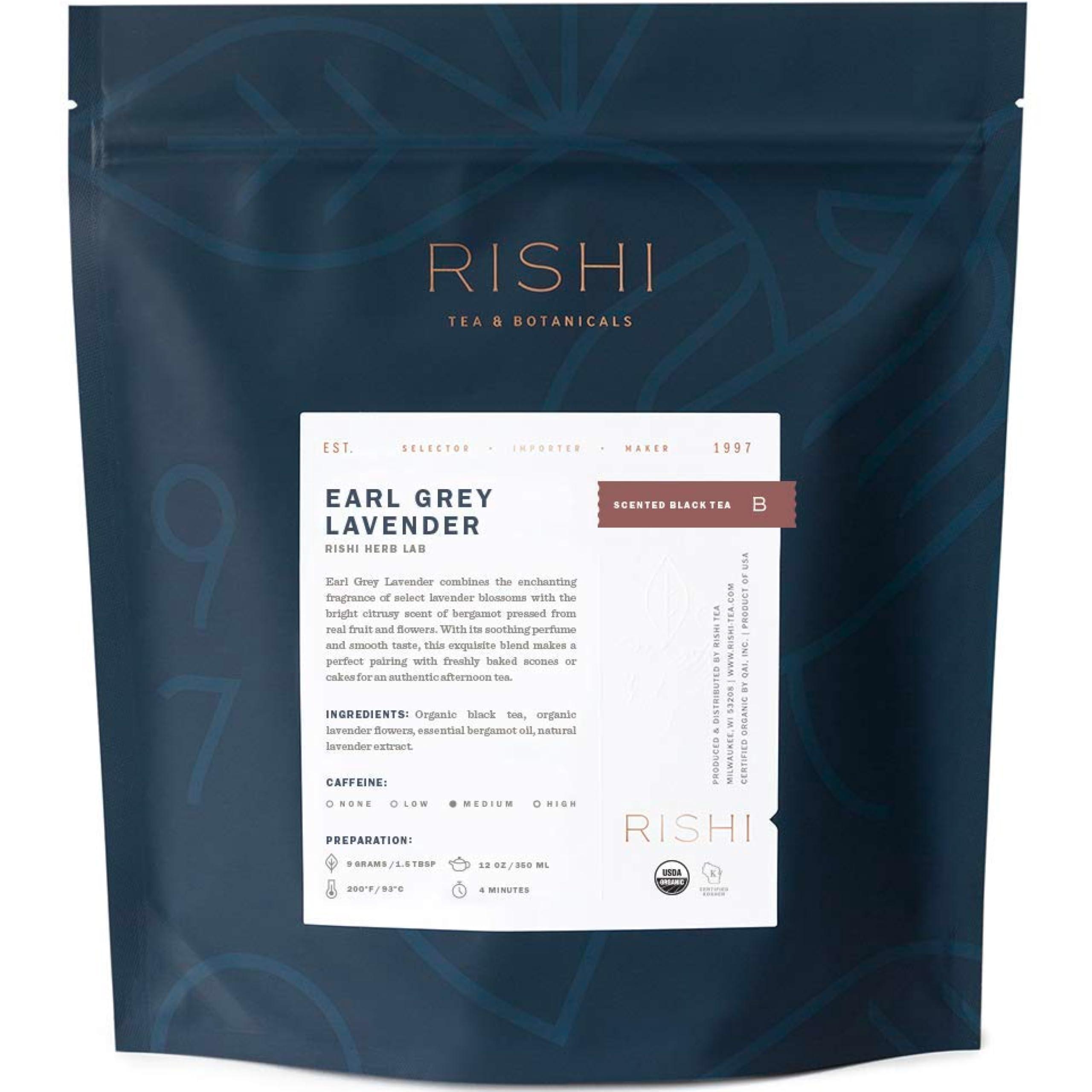 Rishi Tea Earl Grey Lavender Loose Leaf Pure Black Tea - Organic with Bergamot Oil and Lavender Flowers, Energizing & Caffeinated - 16 Ounces, 50+ Servings