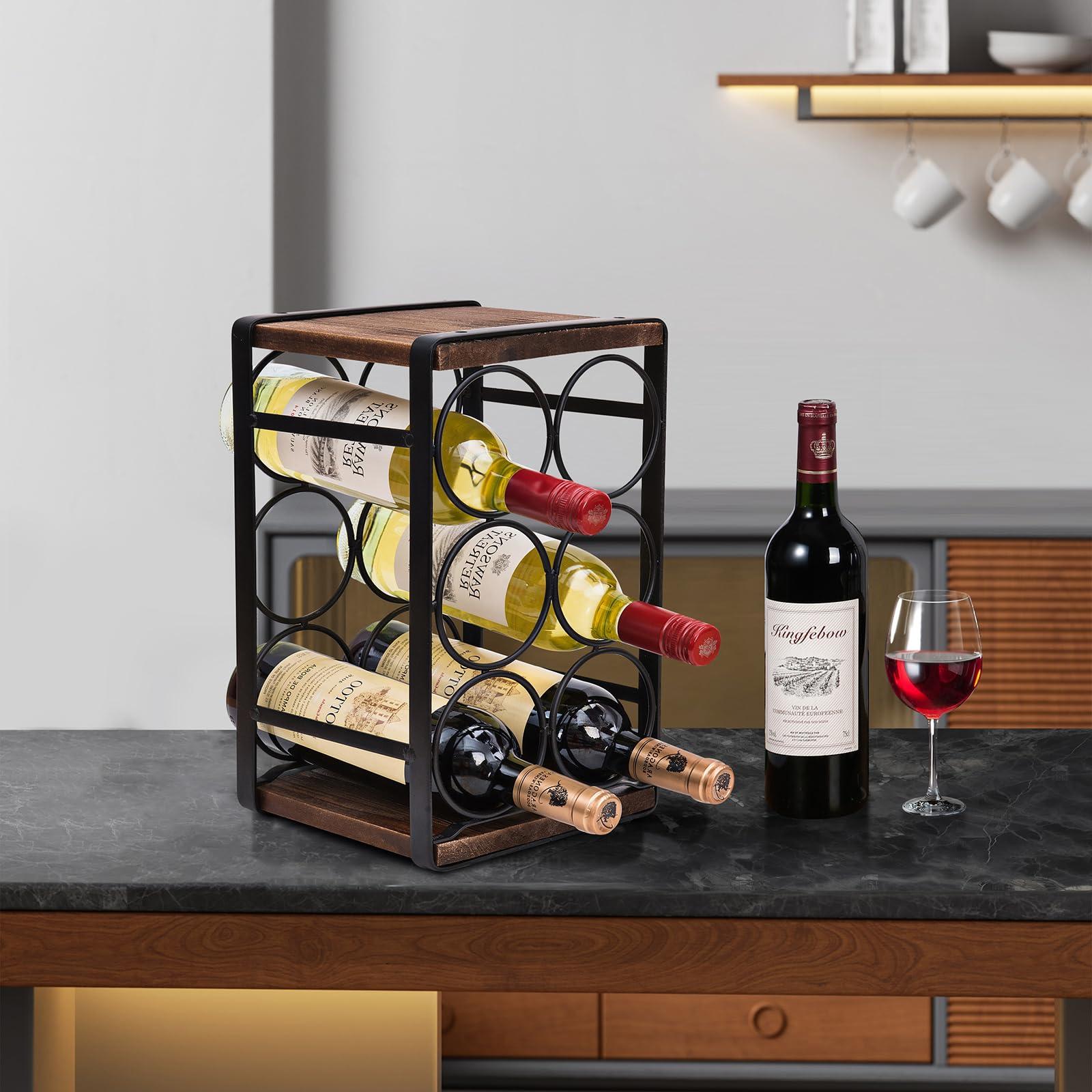 SODUKU Rustic Wood Countertop Wine Rack 6 Bottles No Need Assembly Brown - Image 7
