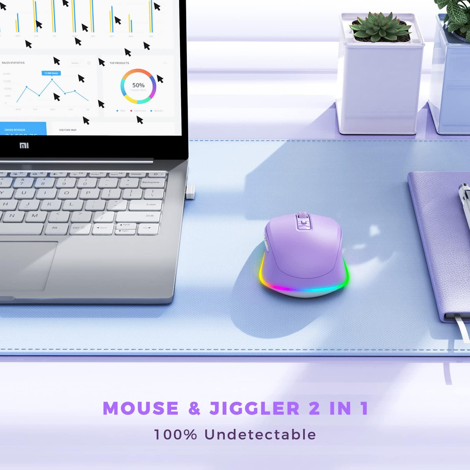 Wireless Mouse Jiggler - LED Wireless Mice with Build-in Mouse Mover, Rechargeable Moving Mouse for Laptop with Undetectable Random Movement Keeps Computers Awake - Purple - Image 3