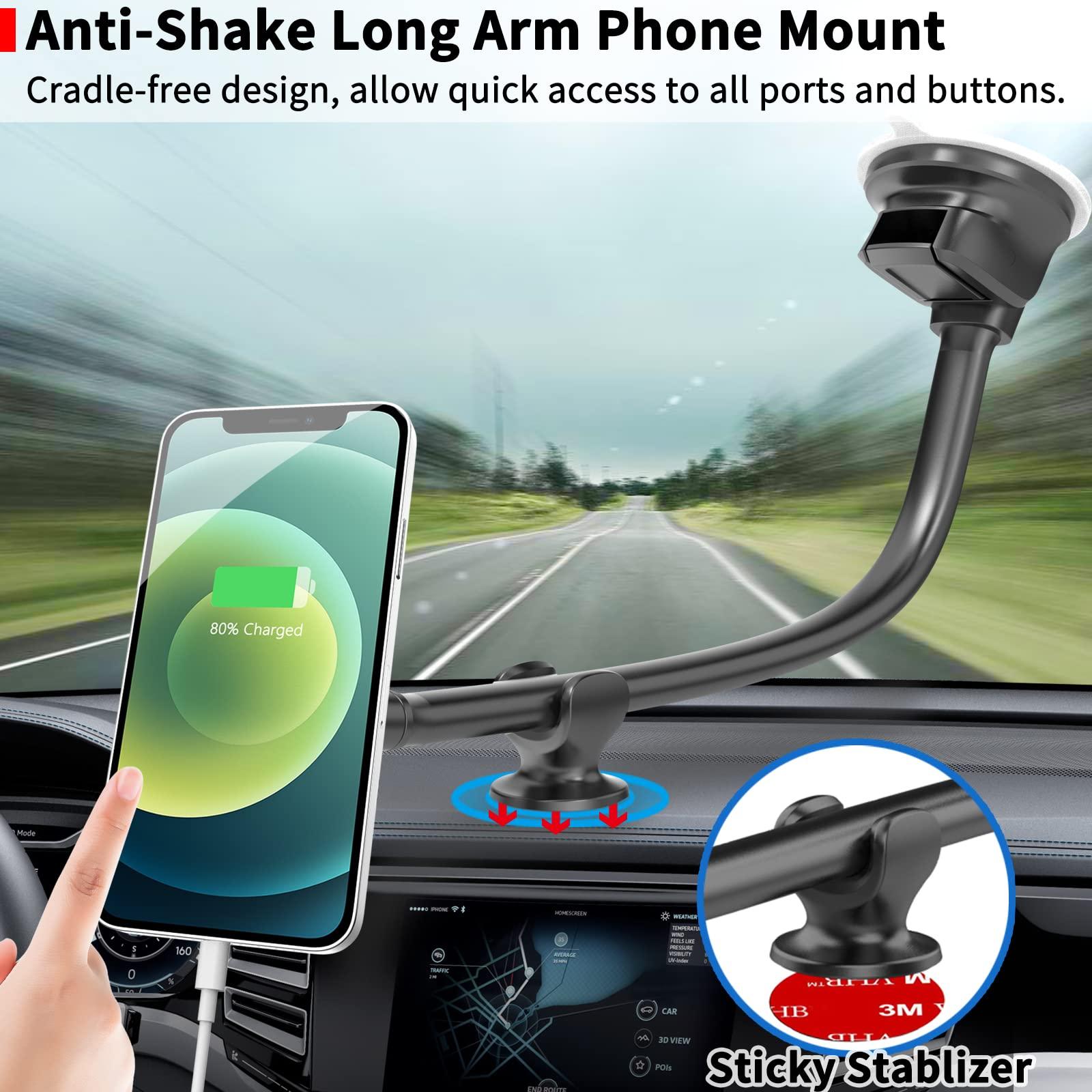 APPS2Car Magnetic Car Phone Holder Mount [Flexible Long Arm] Anti-Shake Windshield Phone Mount [6 Strong Magnets] Cell Phone Holder for Car [Case Friendly] Compatible with iPhone Smartphones Tablets - Image 2
