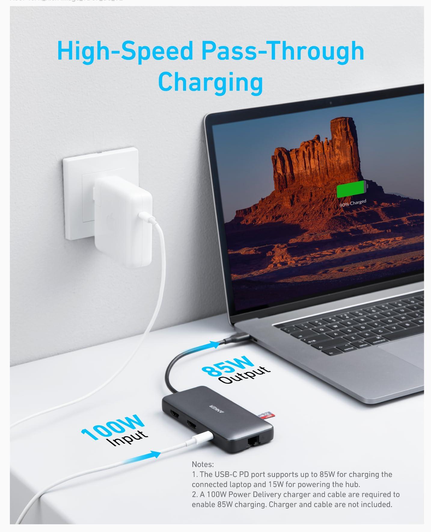 Anker Laptop Docking Station Dual Monitor, 8-in-1 USB C Hub, 4K Dual Monitor with 2 HDMI, 1 Gbps Ethernet Hub, 85W Power Delivery, SD Card Reader for MacBook Pro, XPS and More - Image 5