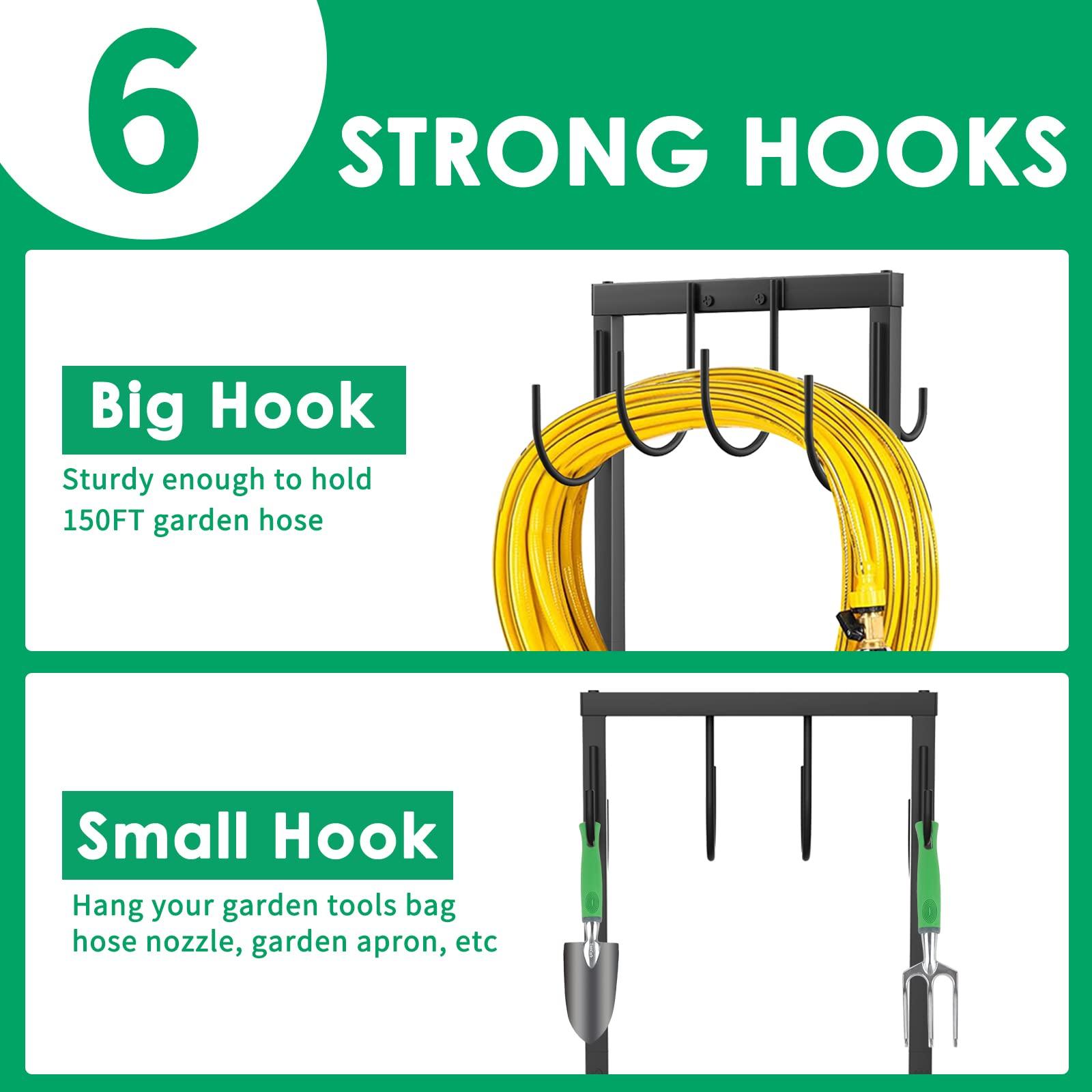 TomCare Garden Hose Holder Water Hose Holder with 4 Spikes Freestanding Garden Hose Storage Stand Sturdy Hose Hanger Heavy Duty 6 Hooks Hose Organizer for Outside, Black - Image 5