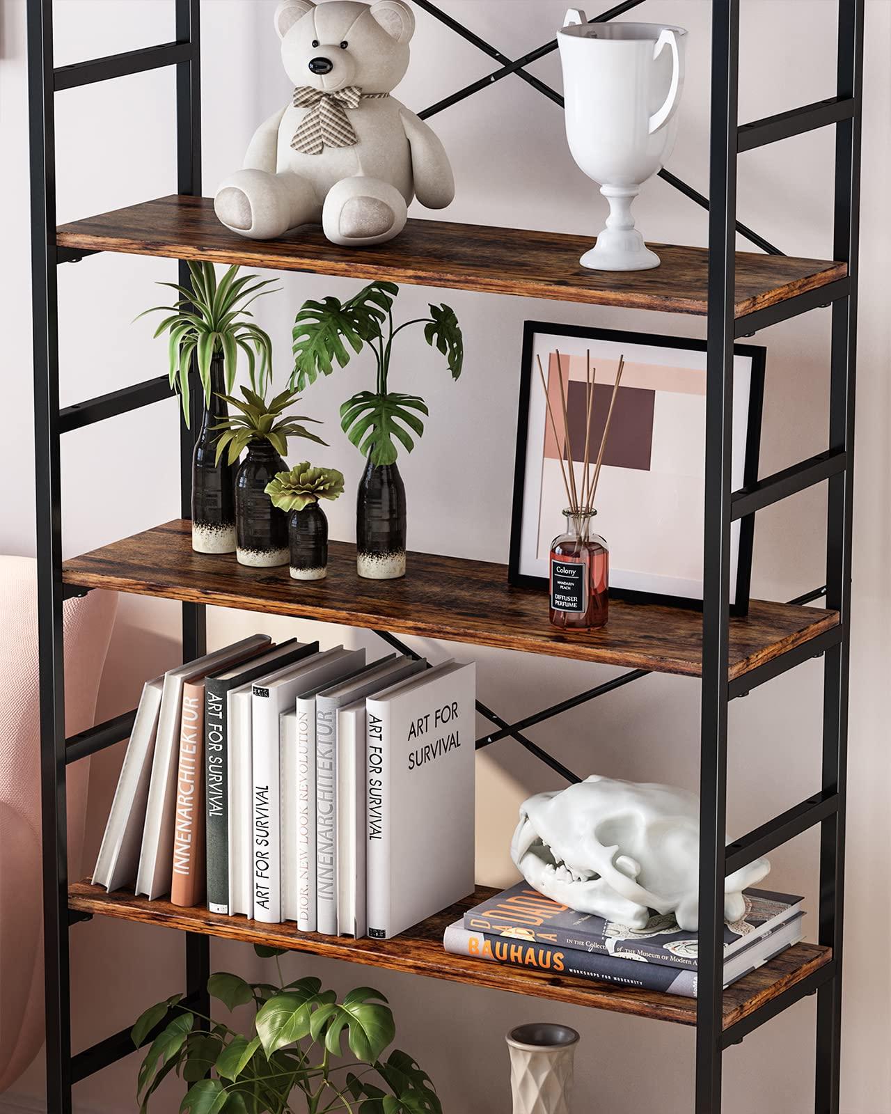 CosyStar 6-Tier Adjustable Tall Bookcase, Rustic Wood and Metal Standing Bookshelf, Industrial Vintage Book Shelf Unit, Open Back Modern Office Bookcases - Image 5