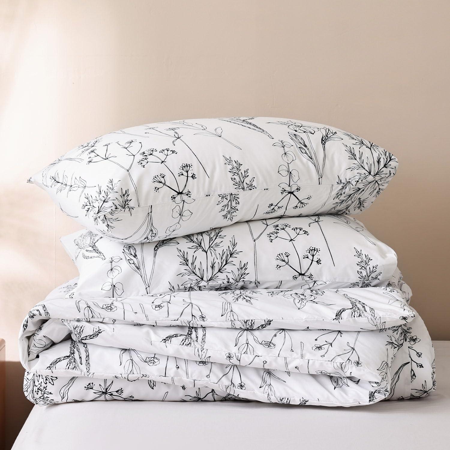 JANZAA Queen Comforter Set White Comforter Floral Bedding Sets 3 Pieces Flowers Bed Comforter 1 Soft Reversible Cute Botanical with 2 Pillow Shams - Image 7