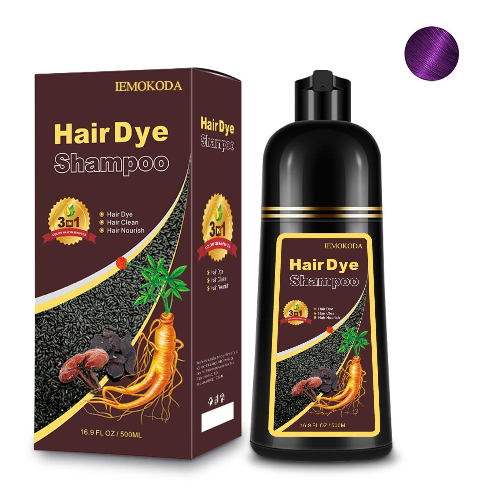 Fedulili Hair Dye Shampoo 3-in-1, Instant Natural Hair Color Treated Shampoo for Women Men Champu Para Canas Mujer Purple, Lasting 3-4 Weeks & Easy to Use & All Hair Types & Root Touch Up, 500ml