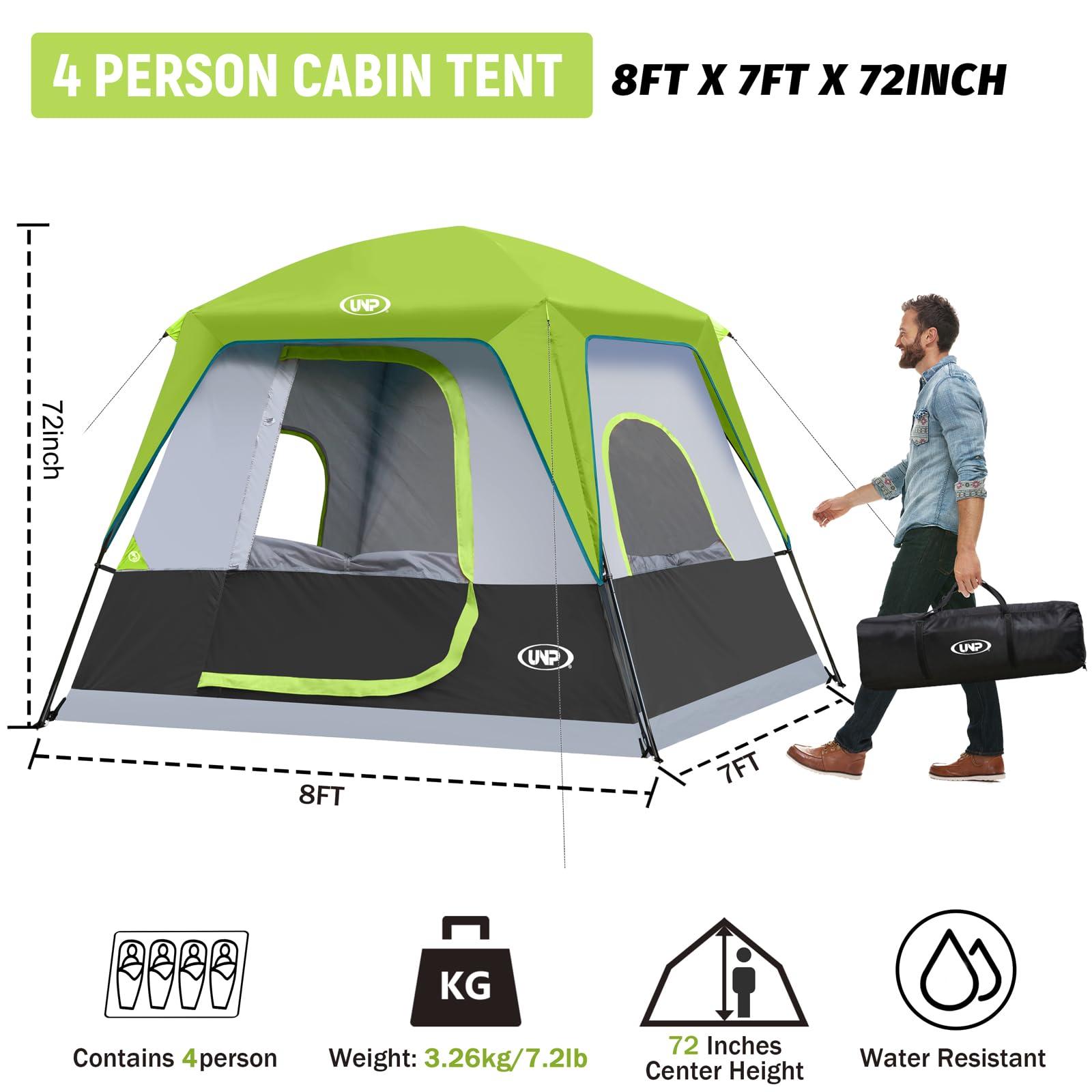 UNP 2/4/6/8 Person Tent, Portable Cabin Tent, Camping Tent 4-Person Easy Set Up, Waterproof with Top Rainfly for Outdoor Camping/Hiking - Image 2