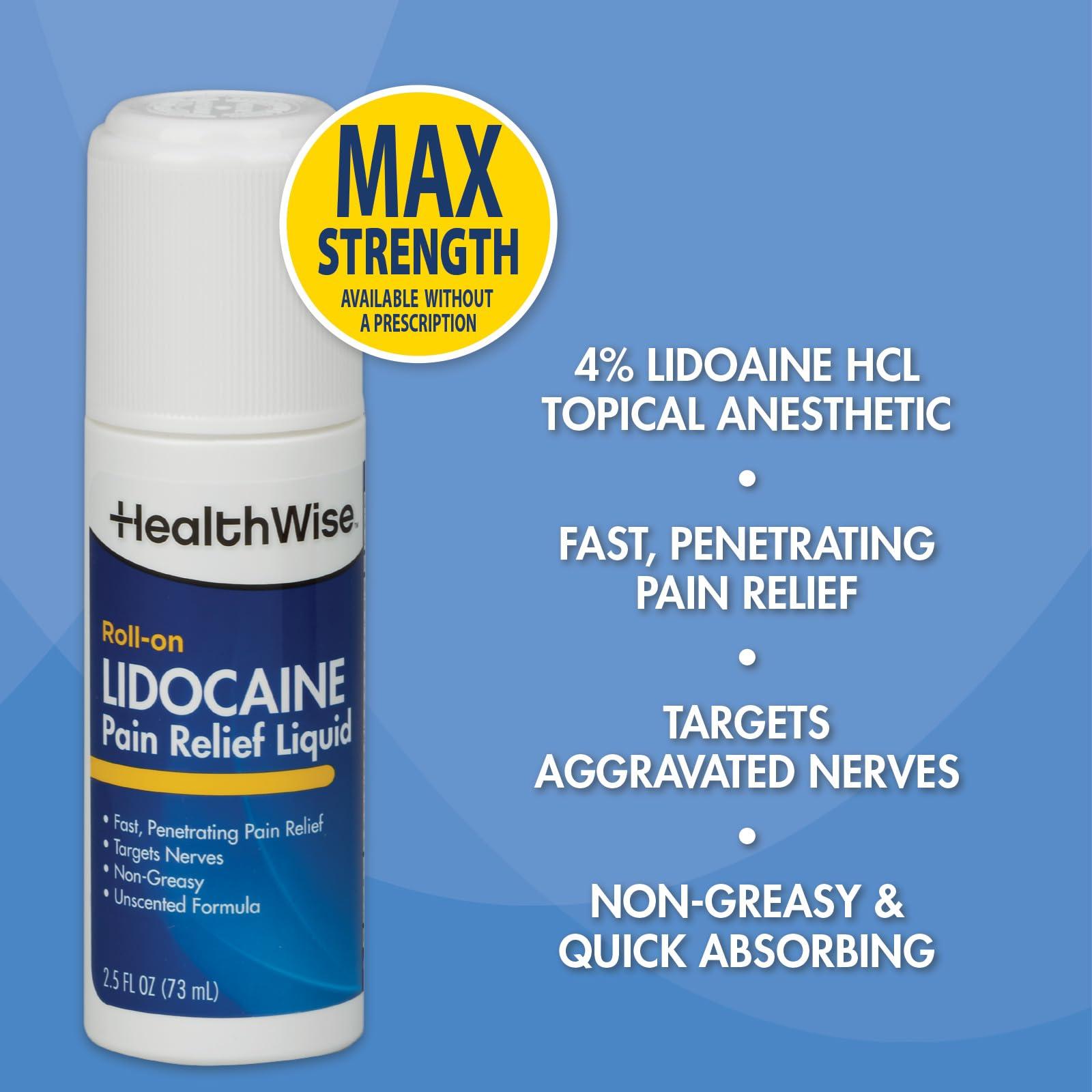 HealthWise 4% Lidocaine Roll-On | OTC Strength | Pain Relief Liquid | 2.5 oz. 73 mL | Non-Greasy, Unscented Formula | Topical Anesthetic - Image 5