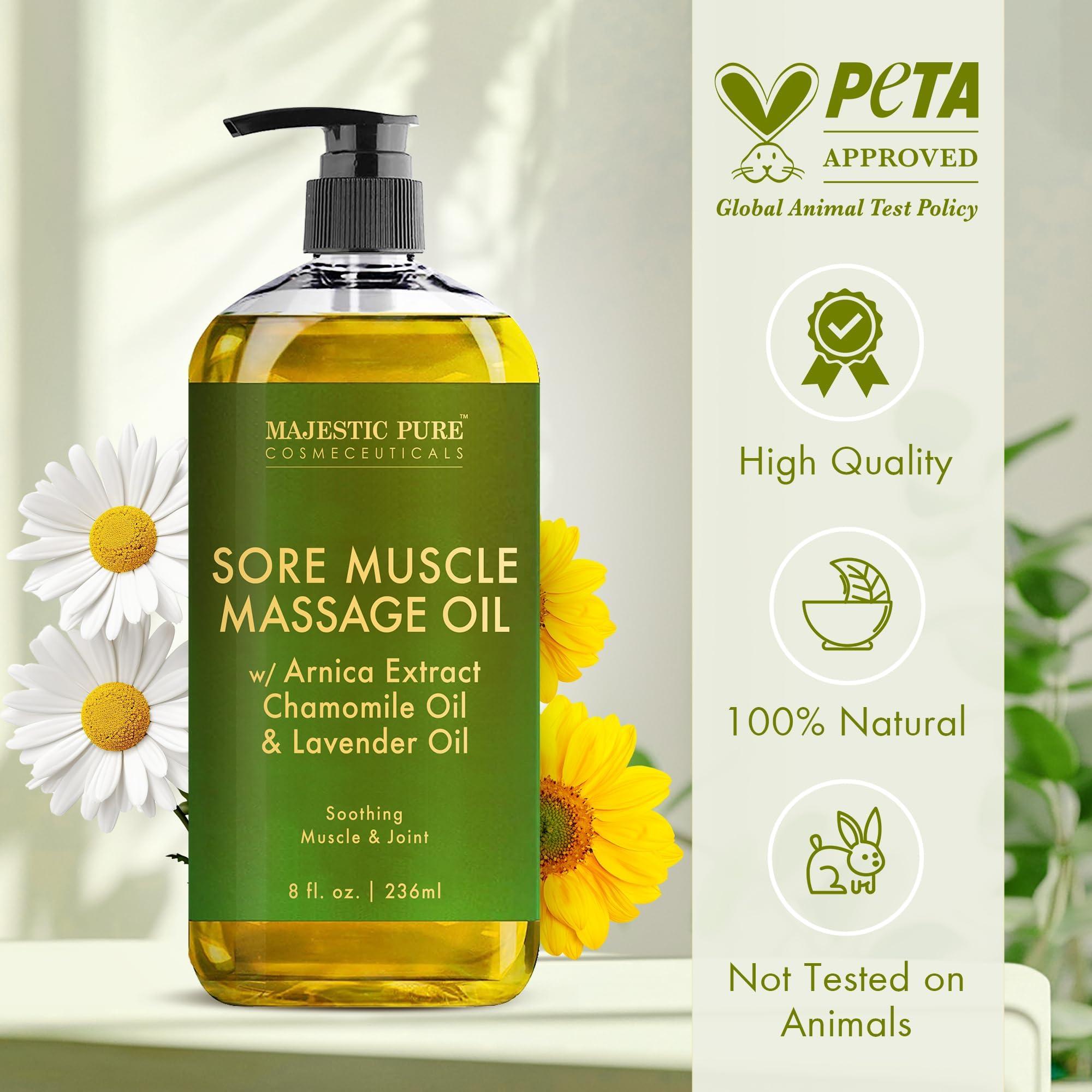 Majestic Pure Arnica Sore Muscle Massage for Massage Therapy - Natural Oil with Lavender and Chamomile Essential Oils - Multipurpose Instant Absorption Full Body Massage Oil - 8 Fl Oz (Pack of 1) - Image 4