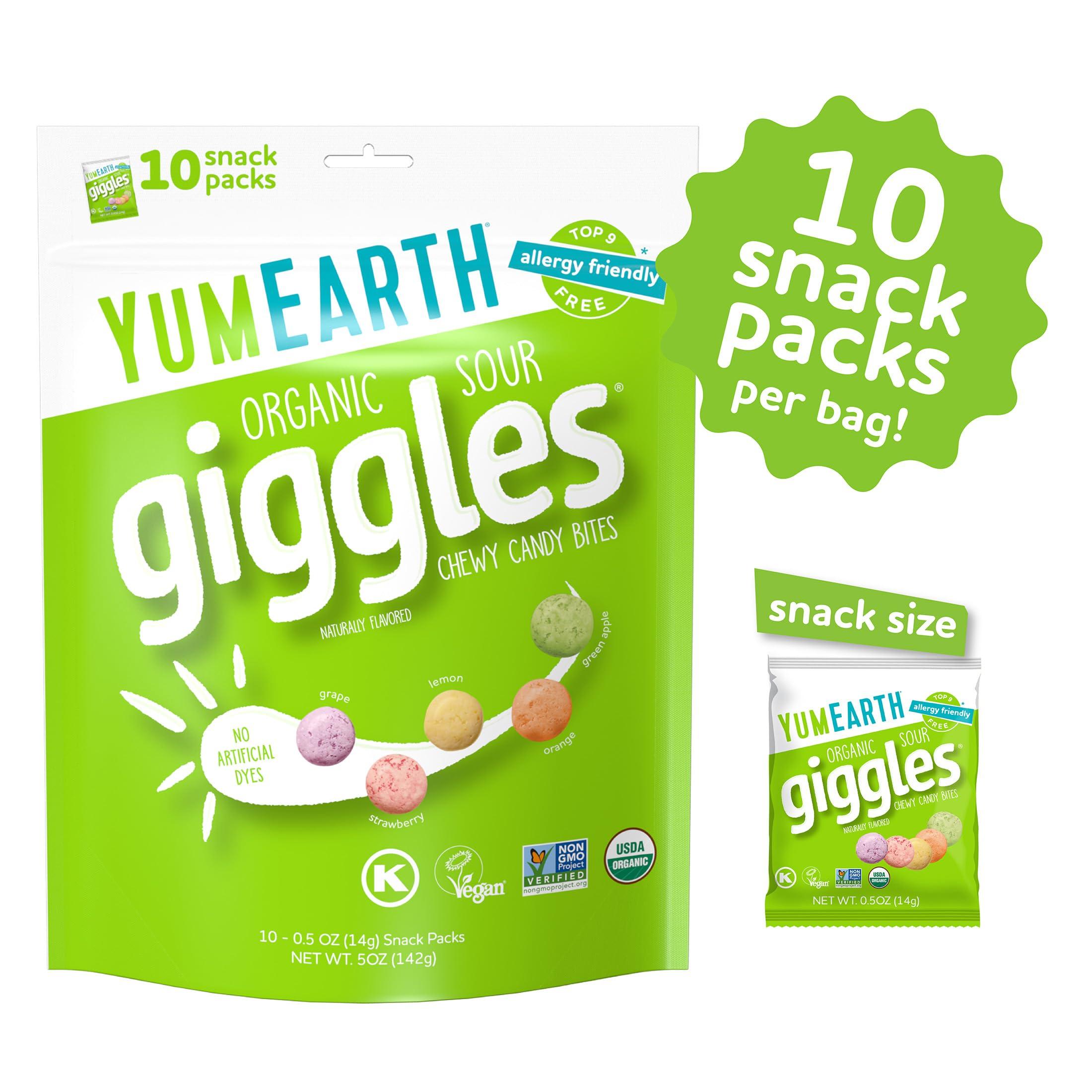 YumEarth Organic Sour Giggles Chewy Candy - Allergy Friendly (Top 9 Free), No Artificial Dyes or Flavors, Non GMO, Gluten Free, Vegan - Individually Wrapped Sour Snack Packs - 0.5 Ounce (Pack of 10) - Image 3
