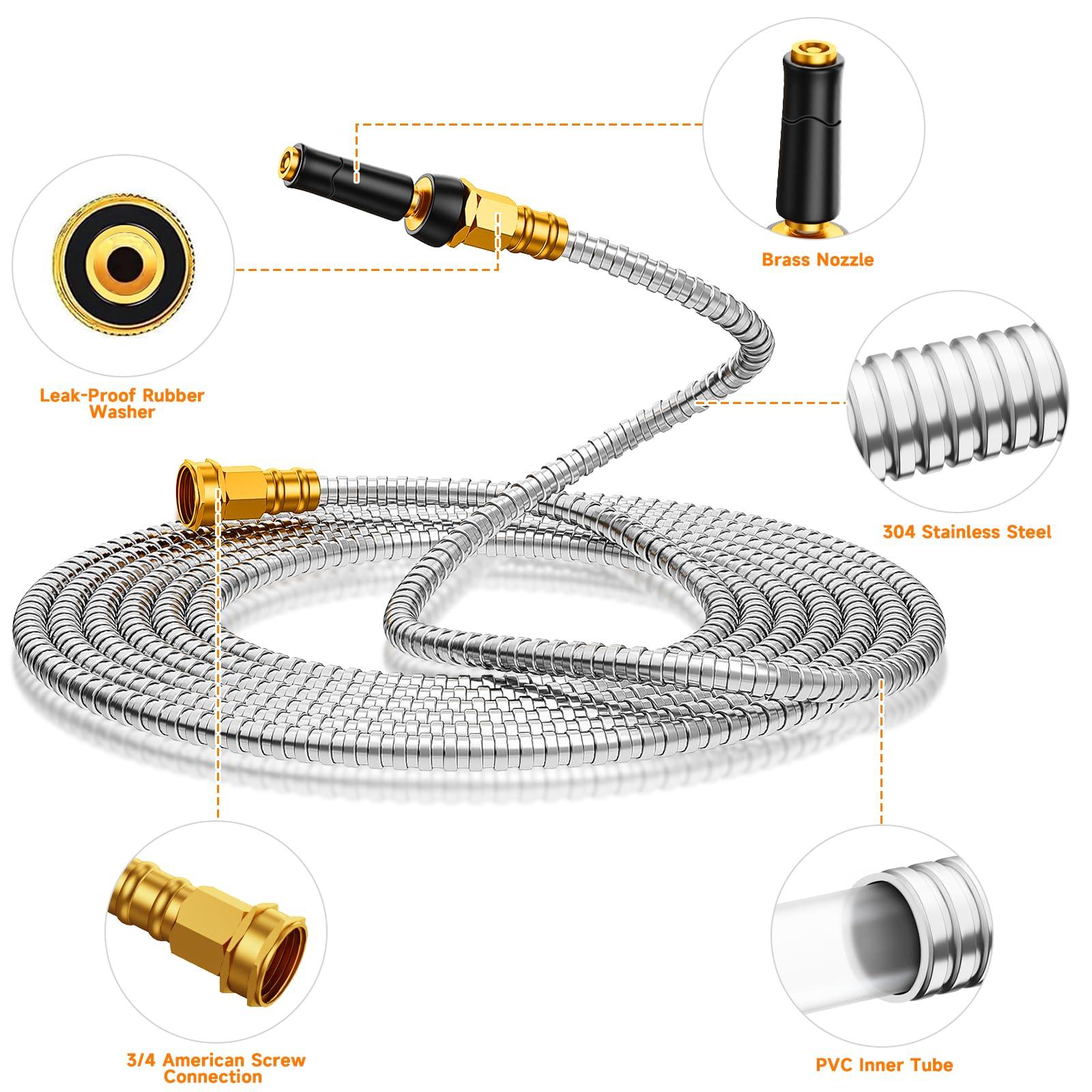 Rosy Earth 100 FT Garden Hose Expandable - 304 Stainless Steel Water Hose 100 FT - Heavy Duty Flexible Kink Free Hose, no Bite - Image 3