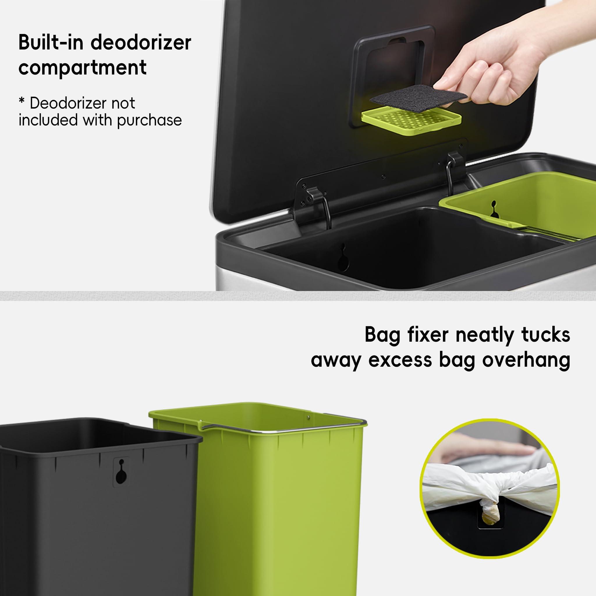 EKO EcoCasa II 36L+24L Dual Trash Can with Recycle Bin, Stainless Steel Garbage Can with Lid, Deodorizer Compartment, Odor-Proof and Fingerprint Resistant - Image 8