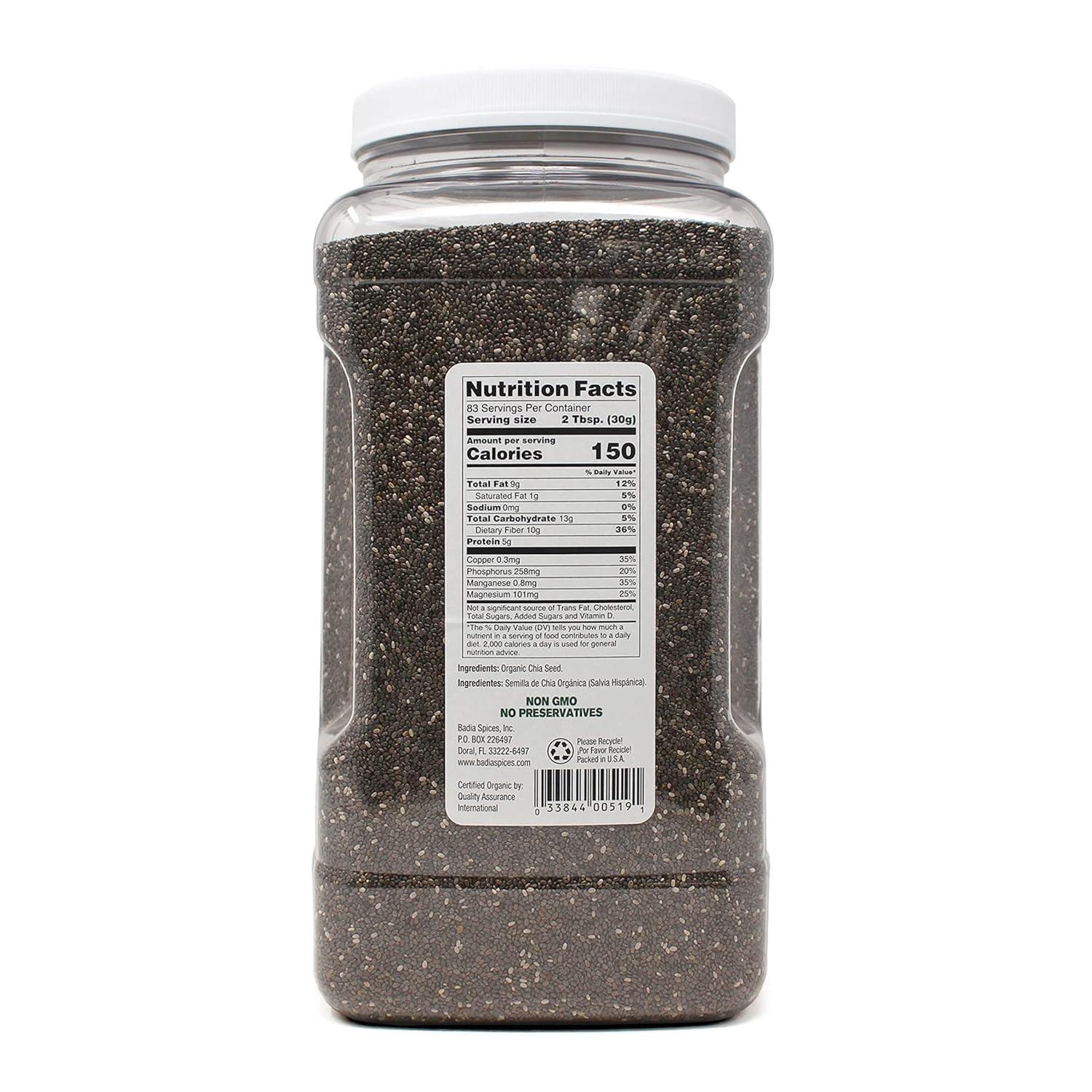 Badia Organic Chia Seeds, 5.5 Pounds (Pack of 2) – Superfood Rich in Omega-3, Fiber & Protein for Smoothies, & Baking, Gluten Free, Kosher - Image 4