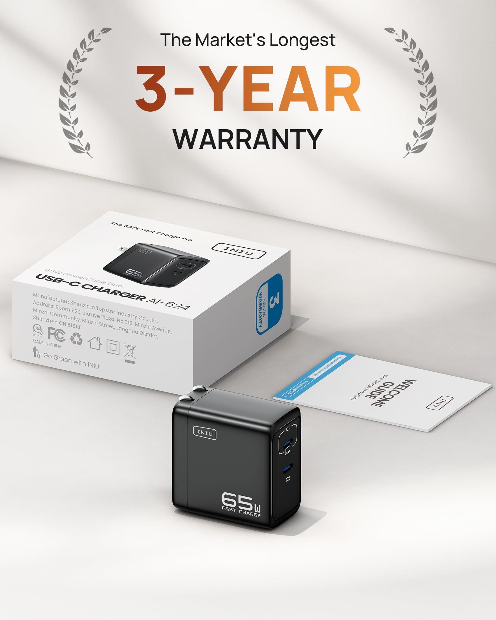 INIU 2-Port 65W GaN Charger - Compact Foldable PD PPS USB C Wall Charger for MacBook Pro/Air, Dell XPS 13, iPad Pro, Samsung Galaxy S23, Note 20/10+, iPhone 16/15/14, Steam Deck - Image 7