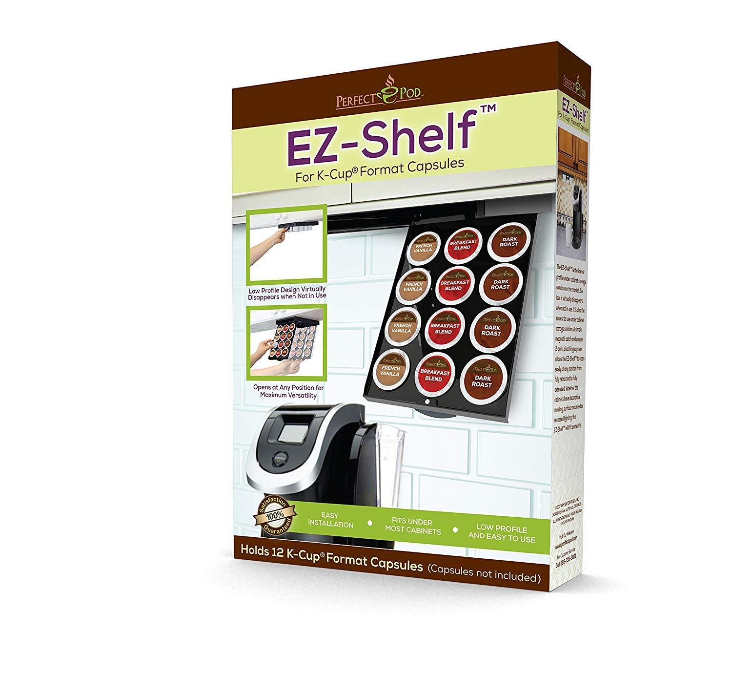 PERFECT POD EZ-Shelf Under Shelf Storage for K Cups, Space-Saving Under Counter Cabinet Coffee Pod Holder, 10.5" x 7.25" x 2", Holds 12 Cups - Image 2