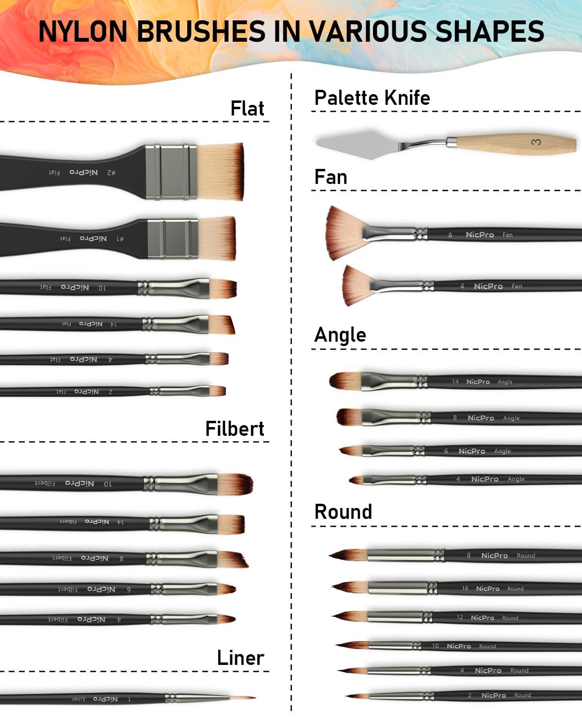 Nicpro 26pcs Paint Brush Set, Professional Paintbrushes with Palette Knife, Craft Paint Brushes for Acrylic Painting, Oil, Watercolor, Gouache & Canvas, Drawing & Art Supplies for Adults, Kids Artists - Image 2
