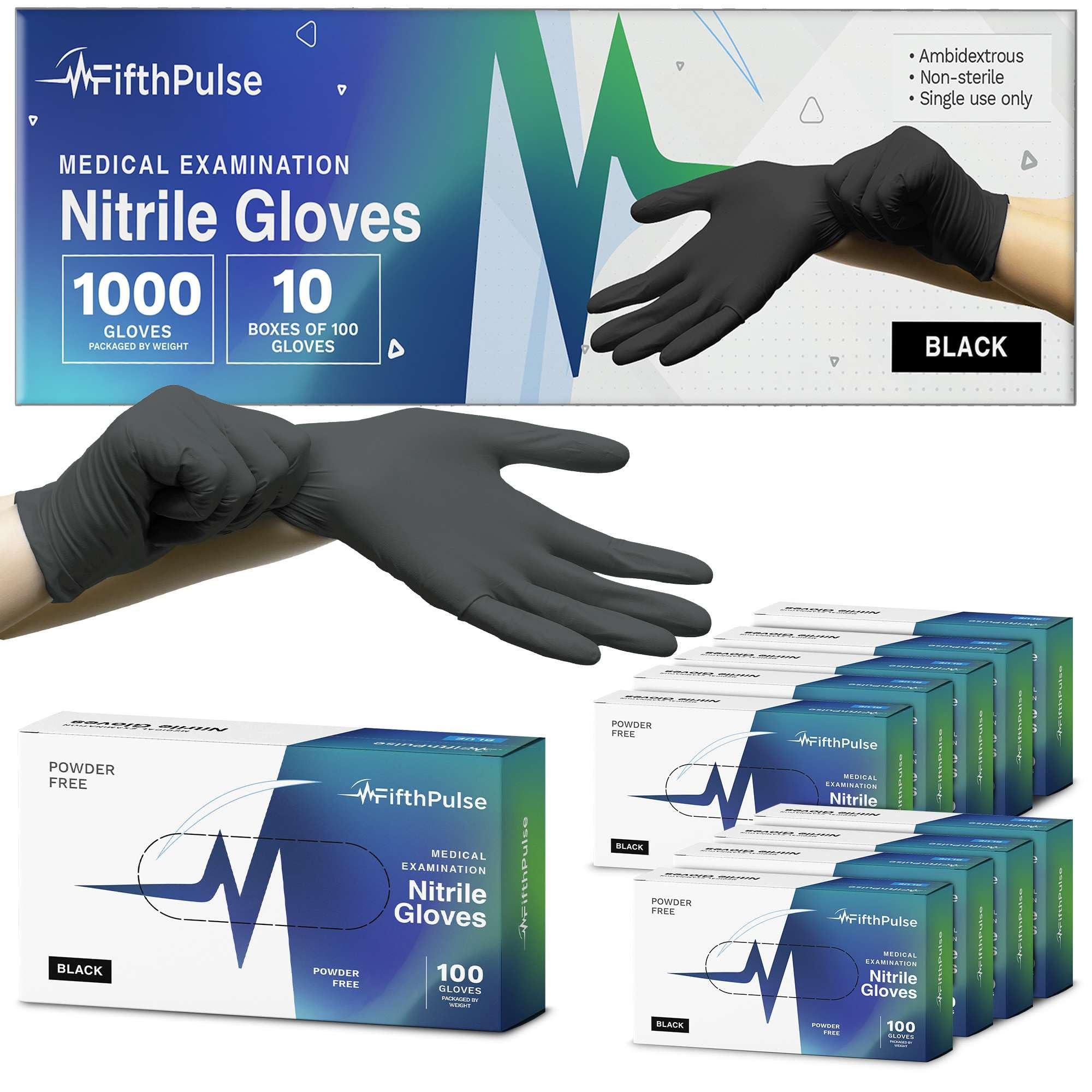 Black Large Nitrile Gloves Case of 1000 - Medical Grade - Latex-Free, Powder-Free - Disposable Nitrile Gloves - Medical Exam, Lab, and Industrial Use