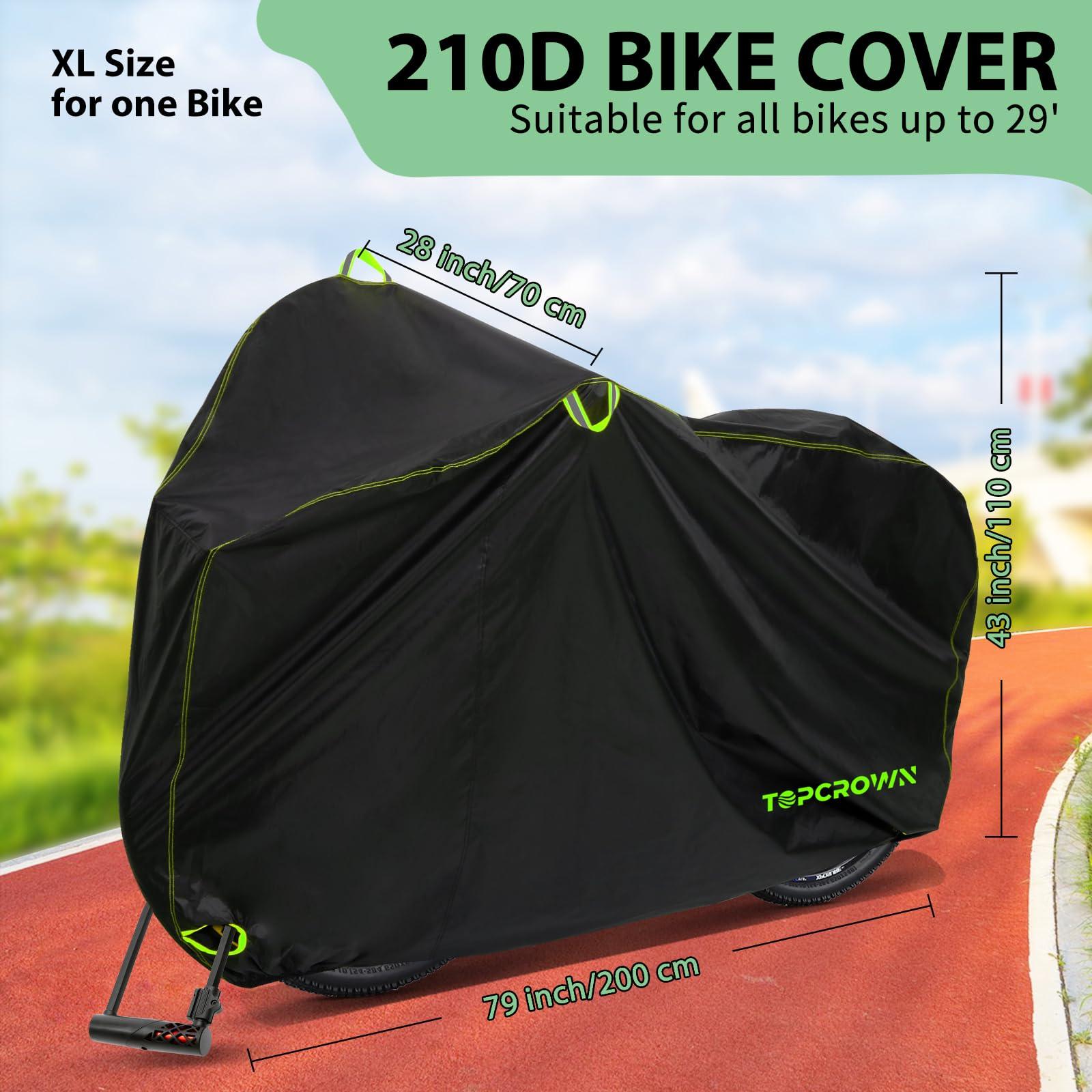 Topcrown Bike Cover Waterproof Outdoor Storage for 1/2/3 Bikes, Bicycle Cover Rain Sun UV Dust Wind Proof with Storage Bag for Mountain Road Bike/Ebike (210D Black+Green, XL Size for 1 bike) - Image 2