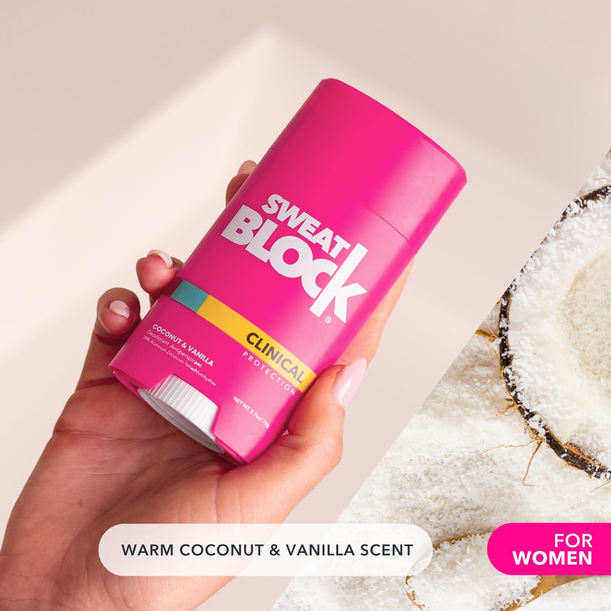 SweatBlock Deodorant for Women | Clinical Antiperspirant, 48 Hour Sweat & Odor Protection, Coconut & Vanilla - Image 5